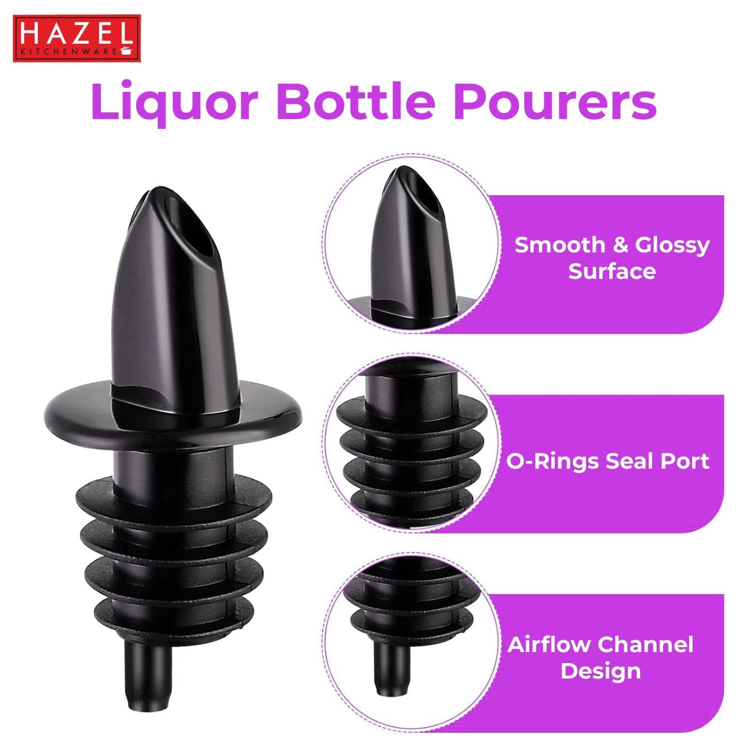 Premium HAZEL Stainless Steel Bottle Pourer - Durable Metal Wine & Liquor Pour Spout for All Bottles (Black) | Perfect for Bars, Restaurants & Home Entertaining