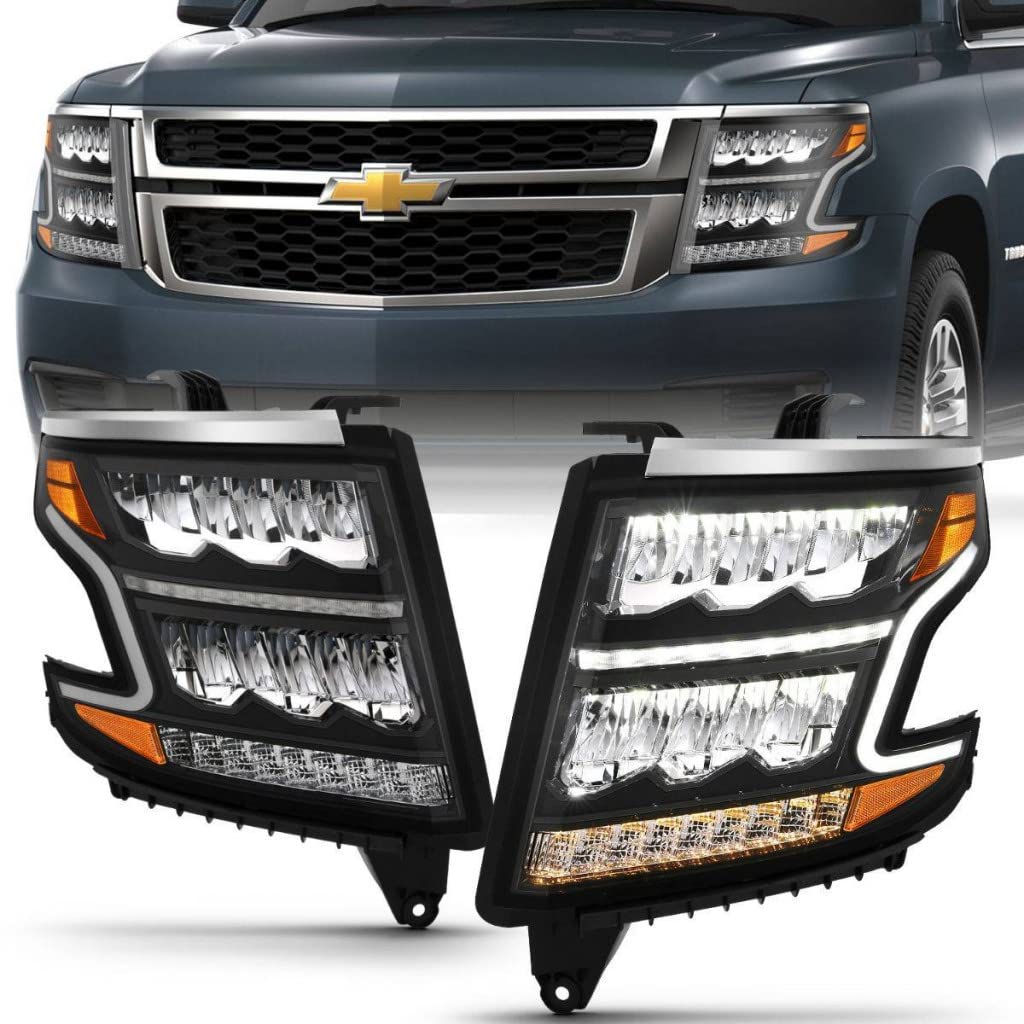 ANZO LED Light Bar Style Black Headlights for 2015-2020 Chevy Suburban | 111478 | Upgrade Your Truck's Lighting for Off-Road & Night Driving