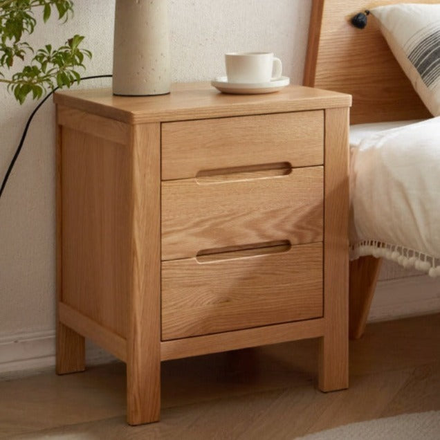 Solid Oak Wood Nightstand with 3 Drawers - Bedside Table for Bedroom, Living Room, or Office Storage