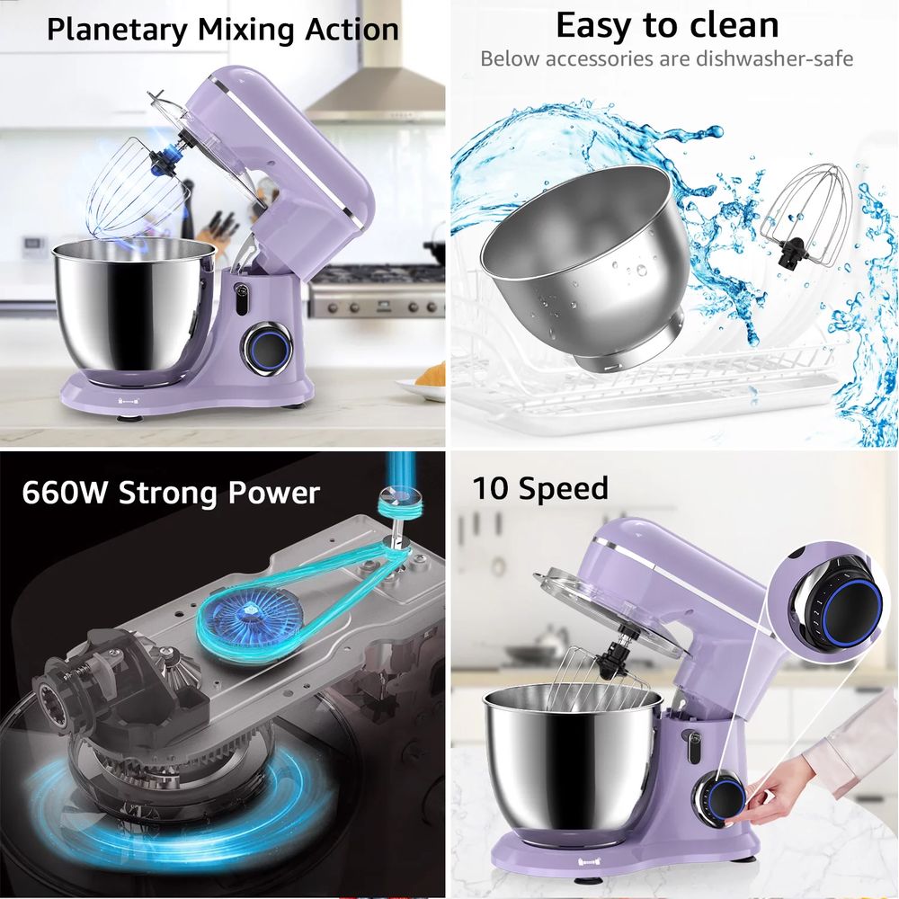 AILESSOM AL VP01 6.5QT Stand Mixer 660W 10-Speed Tilt-Head Vine Purple - Perfect for Baking Cakes, Cookies, Dough & More - Kitchen Mixer for Home Bakers & Cooking Enthusiasts