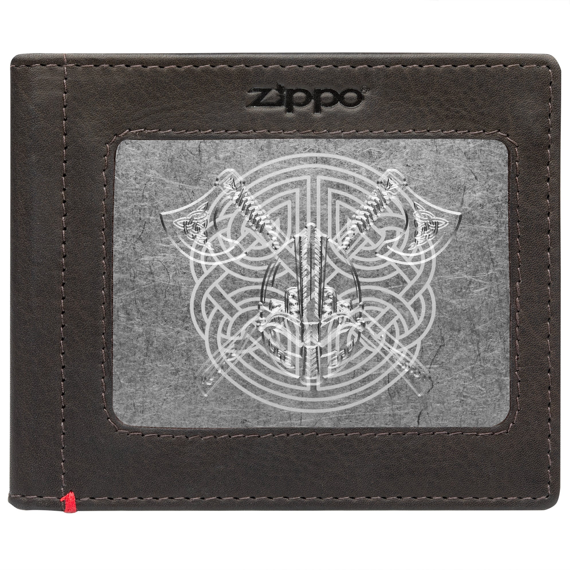 Genuine Mocha Leather Wallet with Viking Metal Plate Design - Stylish & Durable RFID Blocking Bifold Wallet for Men, Perfect for Travel, Business & Everyday Use