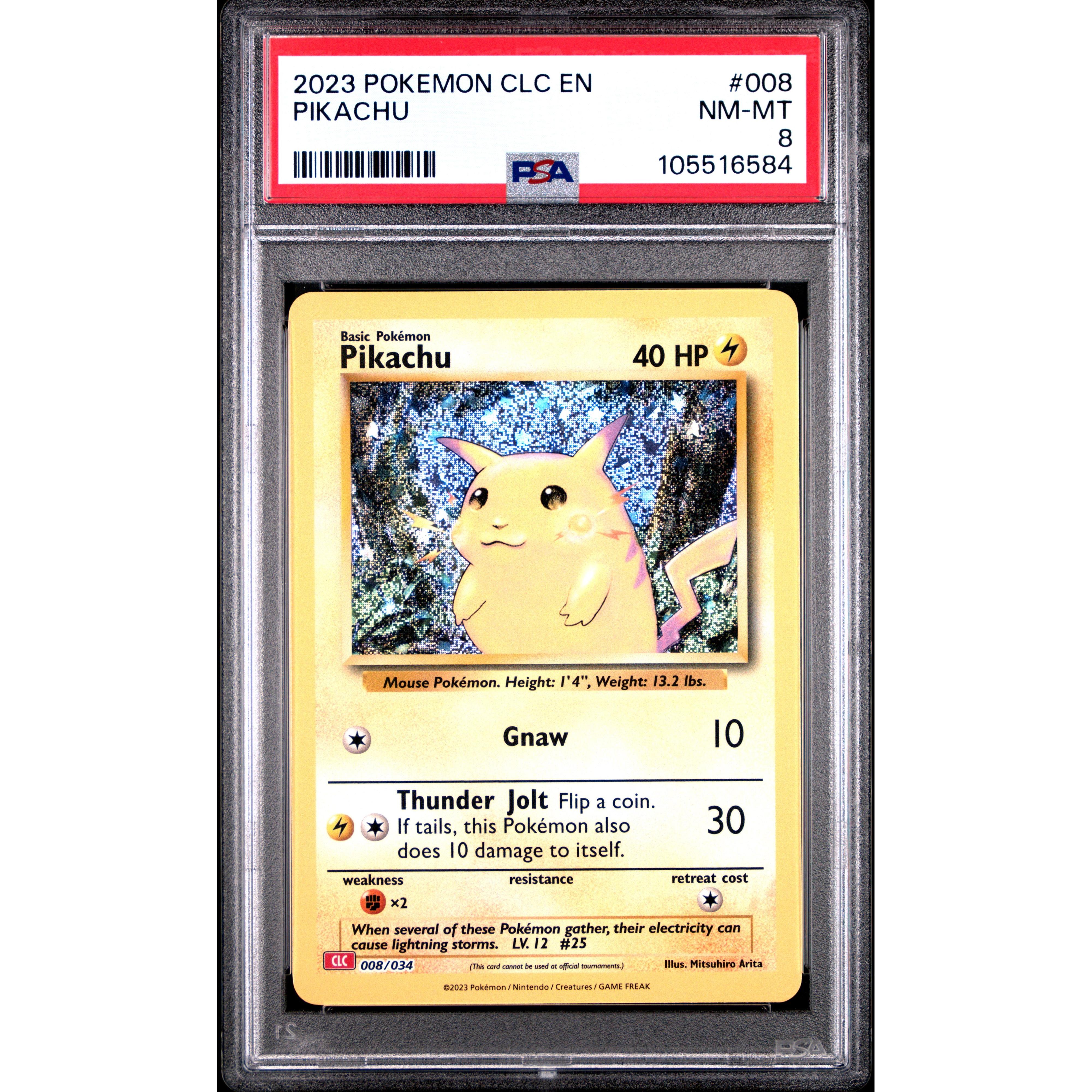 2023 Pokemon Classic Collection Pikachu 008/034 PSA 8 Graded Card - Rare Collectible for Trading Card Game Fans & Display Showcase