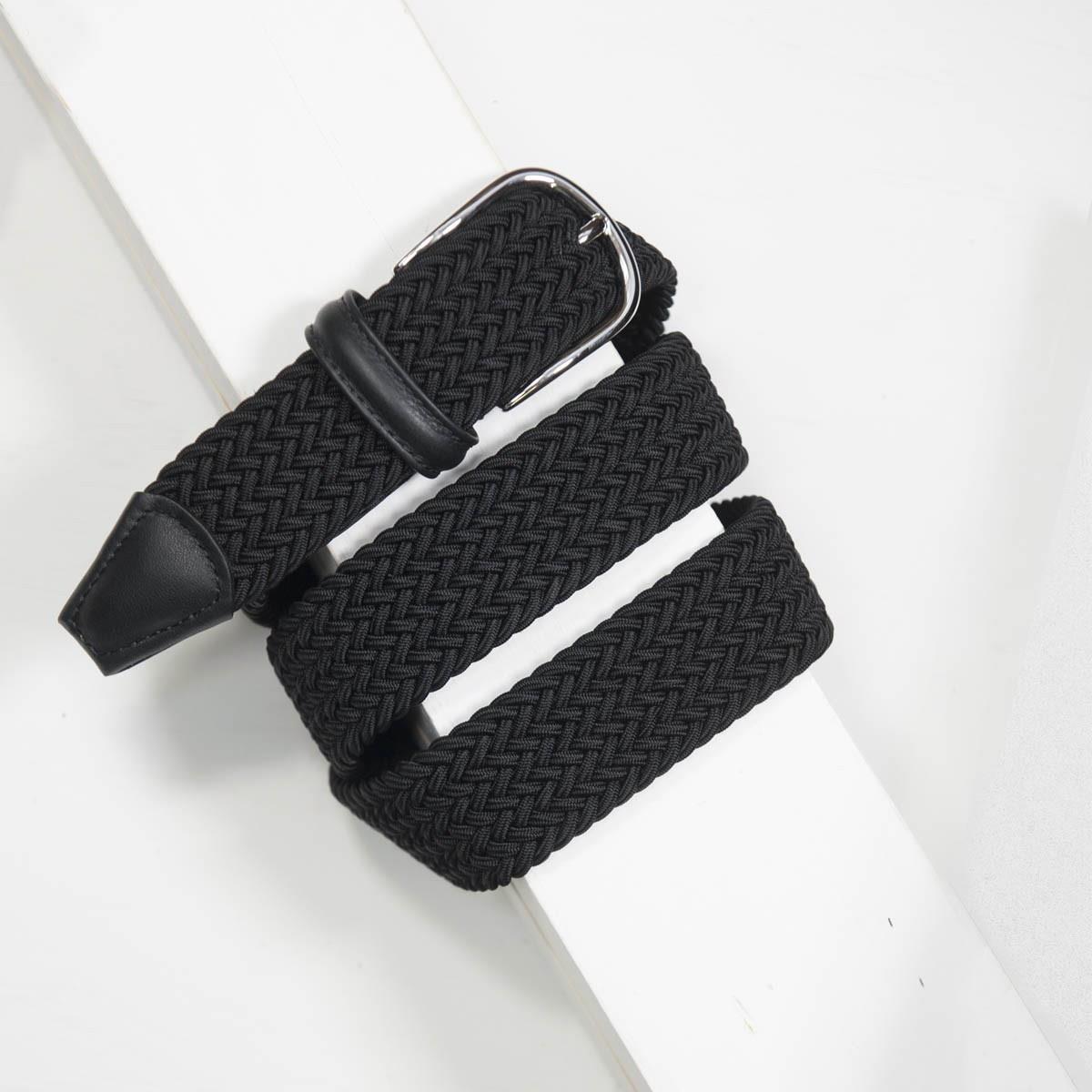3.5cm Woven Elastic Belt for Women & Men - Adjustable Waistband - Black Stretch Belt for Pants, Jeans, Dresses - Comfortable Fashion Accessory for Casual & Work Outfits