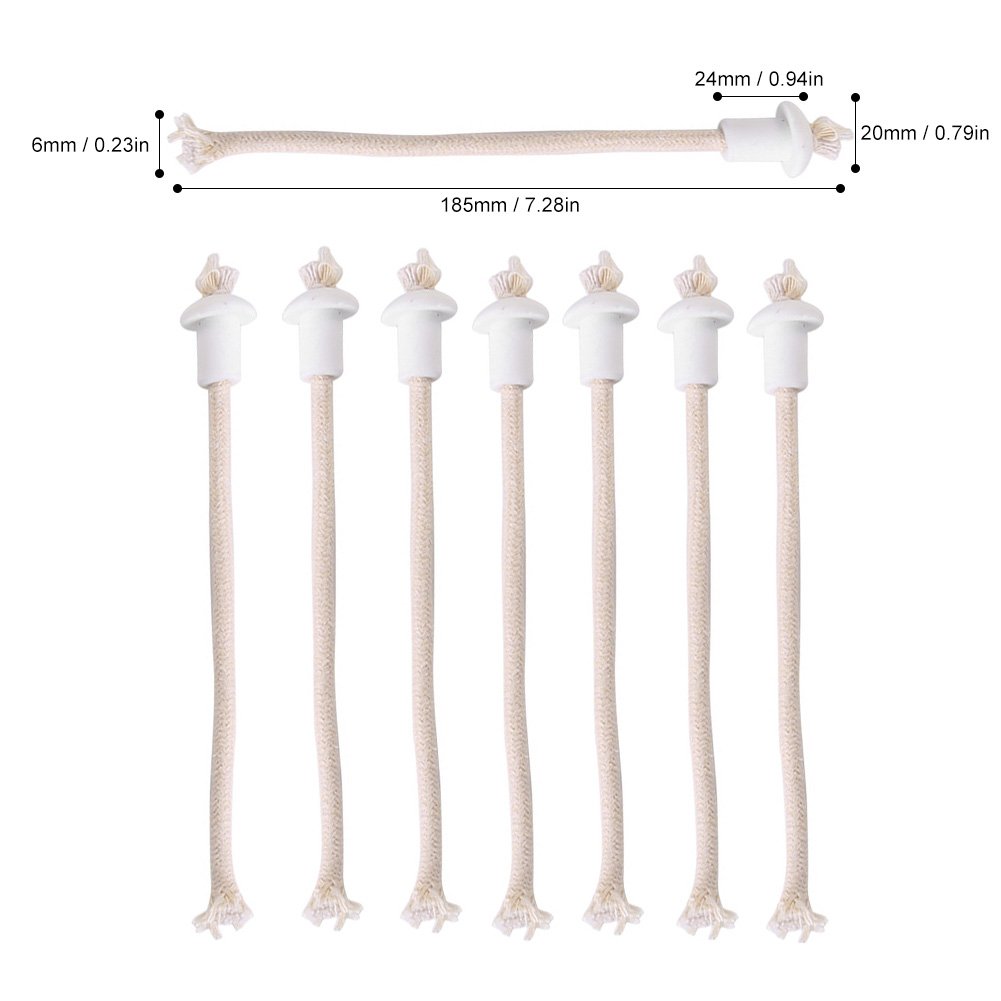 7Pcs Heat-Resistant Kerosene Lamp Wicks - Cotton Core Oil Lantern Wick Replacement with Ceramic Holder for Wine Bottle Torch, Outdoor Camping & Emergency Lighting