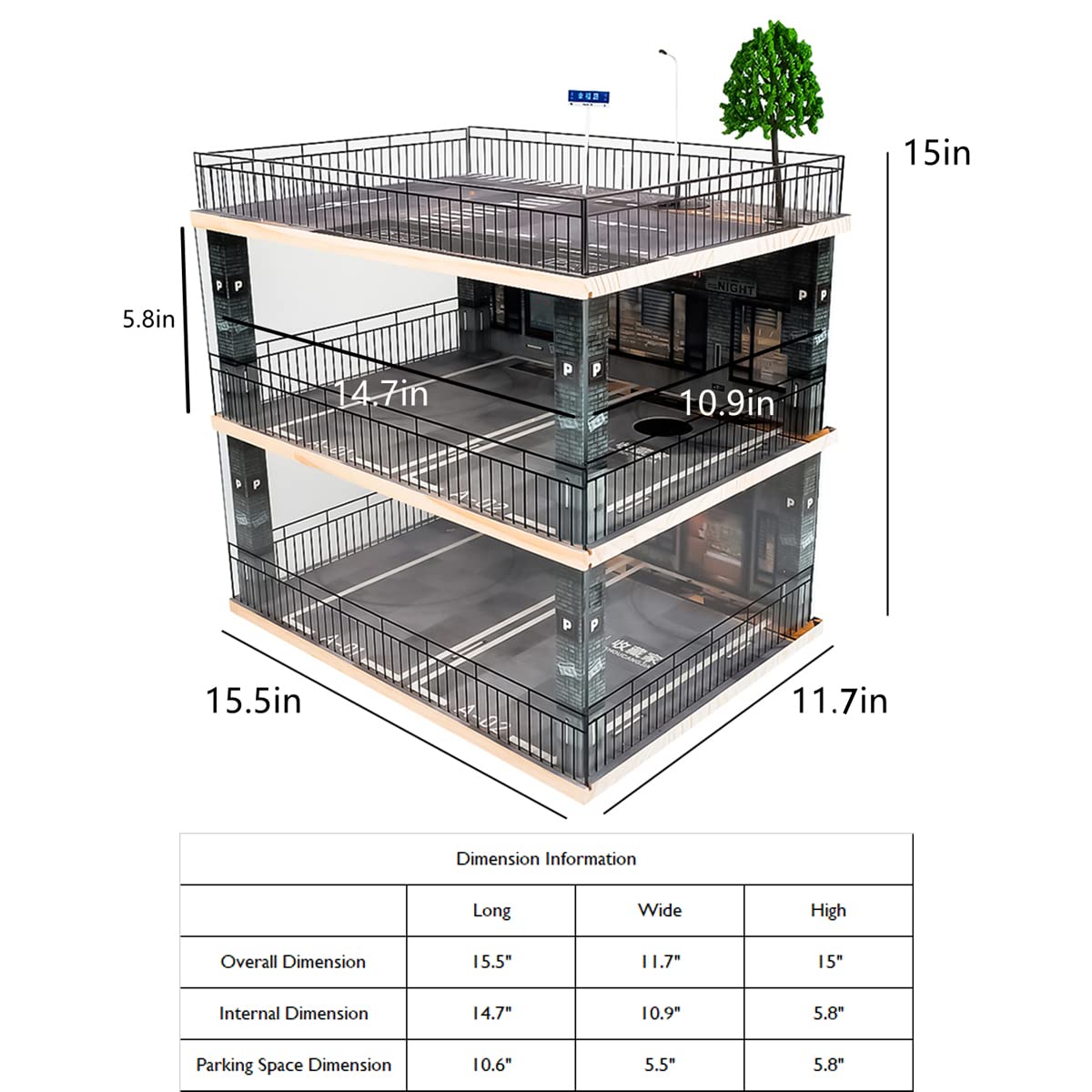 1:18 Scale 3-Tier Model Car Display Case with Parking Lot Scene - Premium Collector Showcase for Sports Cars & Lego Models - Illuminated Alloy Car Toy Display Stand (Perfect for Home Decor, Office Display & Toy Collector Showrooms)