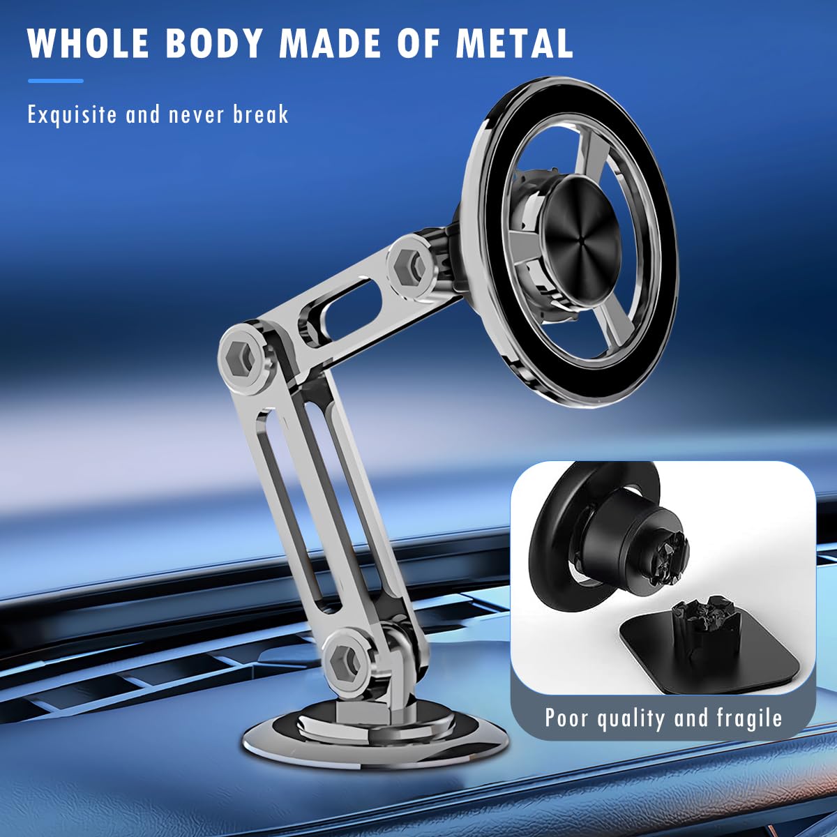 Jemey Universal 360° Pro Magnetic Car Phone Holder - 2025 New Hands-Free Auto Mount with Metal Ring, Adjustable Phone Stand for iPhone, Samsung, All Smartphones - Perfect for Driving, GPS Navigation & Road Trips
