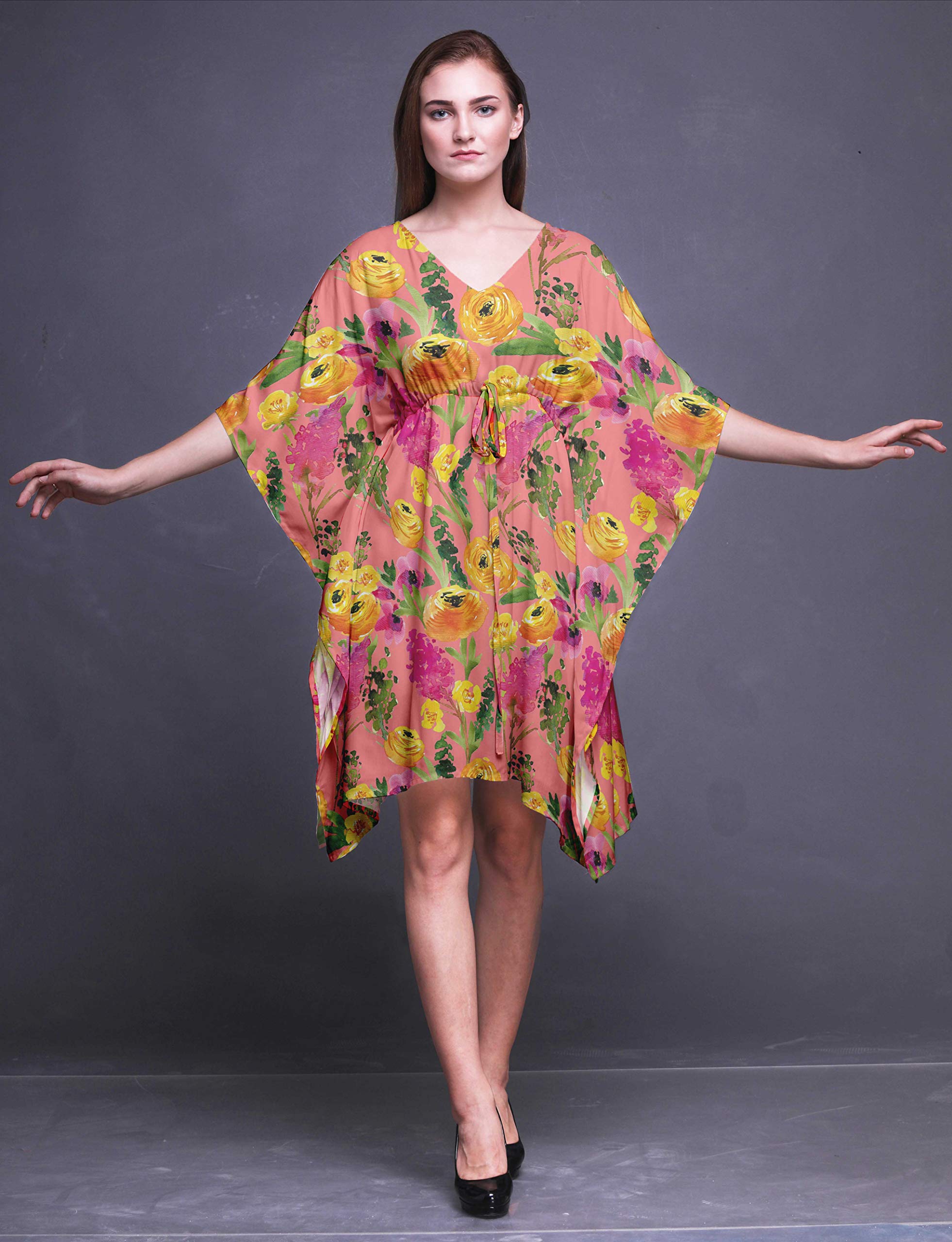 Bimba Women's Short Beach Kaftan Cover Up Dress - Lightweight Bikini Coverup, Midi Summer Beachwear for Pool, Vacation & Tropical Getaways
