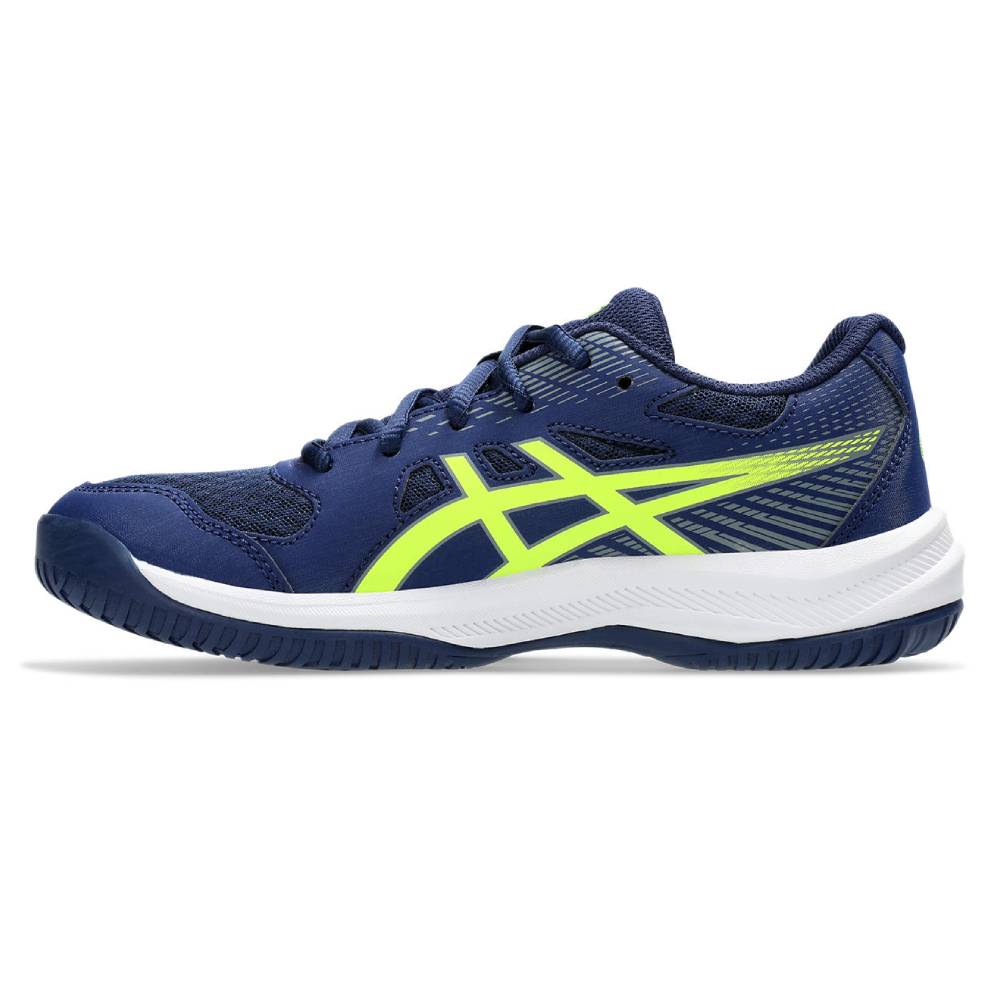 ASICS Upcourt 6 GS Junior Indoor Court Shoes for Girls - Blue Expanse/Safety Yellow - Lightweight Volleyball & Badminton Shoes for Kids - Perfect for School Sports & Gym Classes