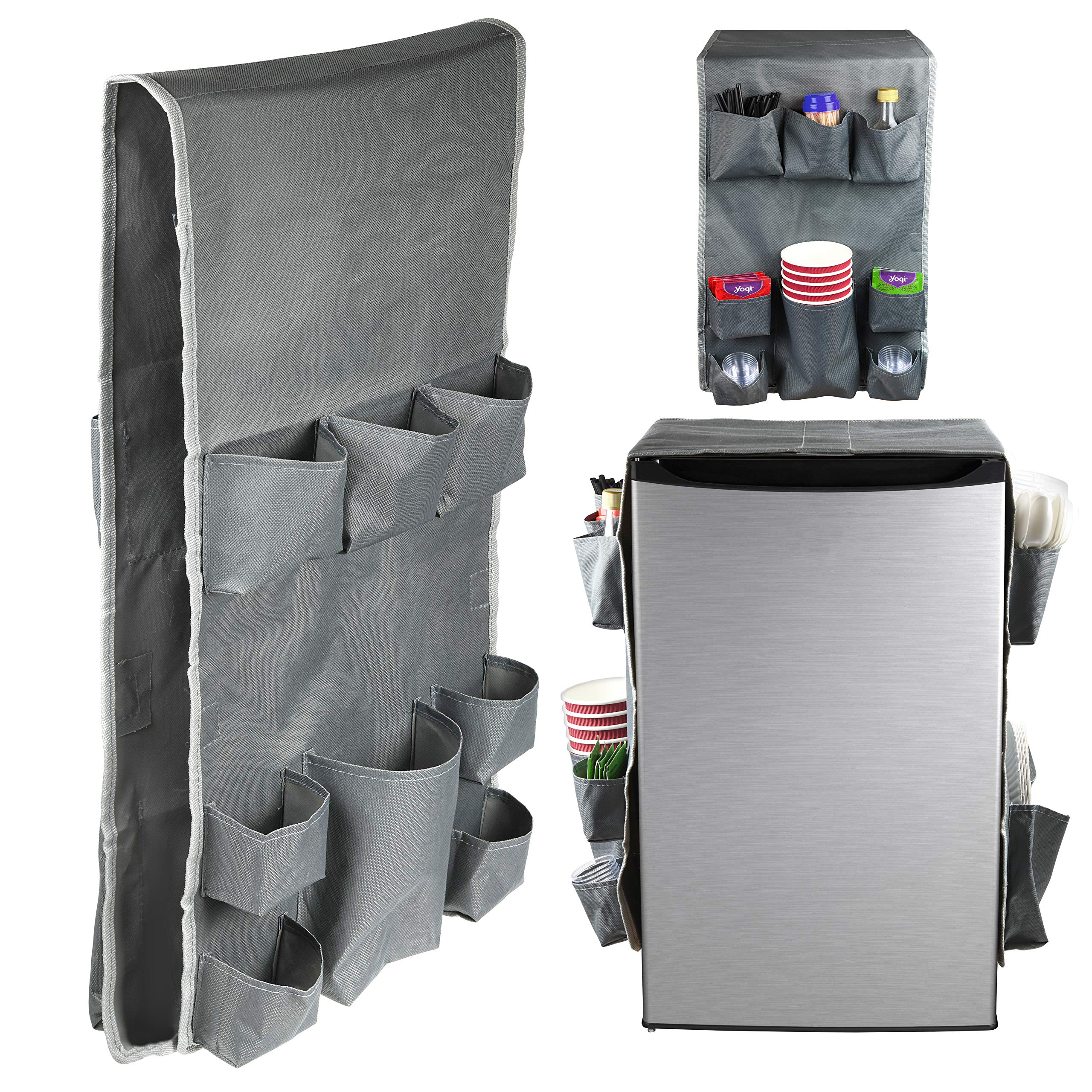 Classic Double Over the Fridge Caddy Organizer - 11-Pocket Storage for Dorm, Office & Kitchen - Paper Goods & Flatware Organizer in Gray - Perfect for Small Space Organization