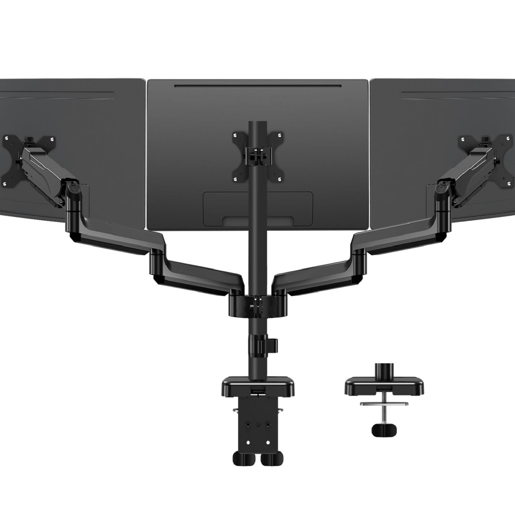 MOUNTUP Triple Monitor Stand for 17-32 Inch Screens - Full Motion Adjustable Gas Spring 3-Arm Desk Mount (Holds 19.8 lbs Each) with Clamp & Grommet Mounting - Black - Perfect for Gaming, Office Work & Multi-Tasking Setup