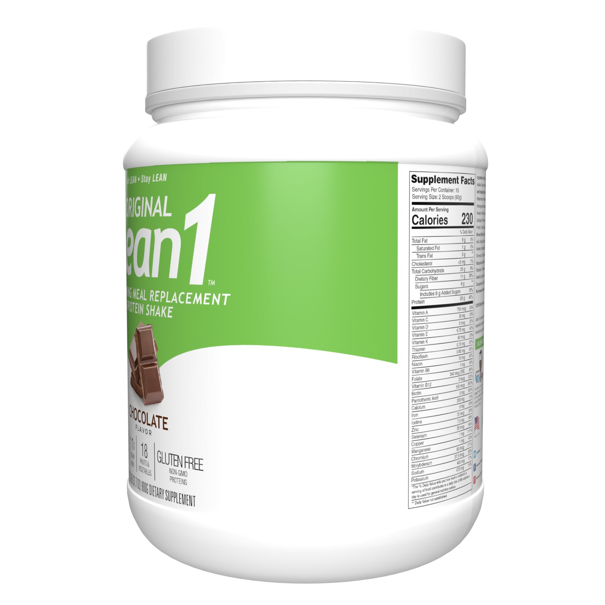 Lean1 Meal Replacement Protein Powder - Chocolate Flavor, 15 Servings | High Protein Shake for Weight Loss & Muscle Gain | Perfect for Breakfast, Post-Workout & Busy Lifestyles