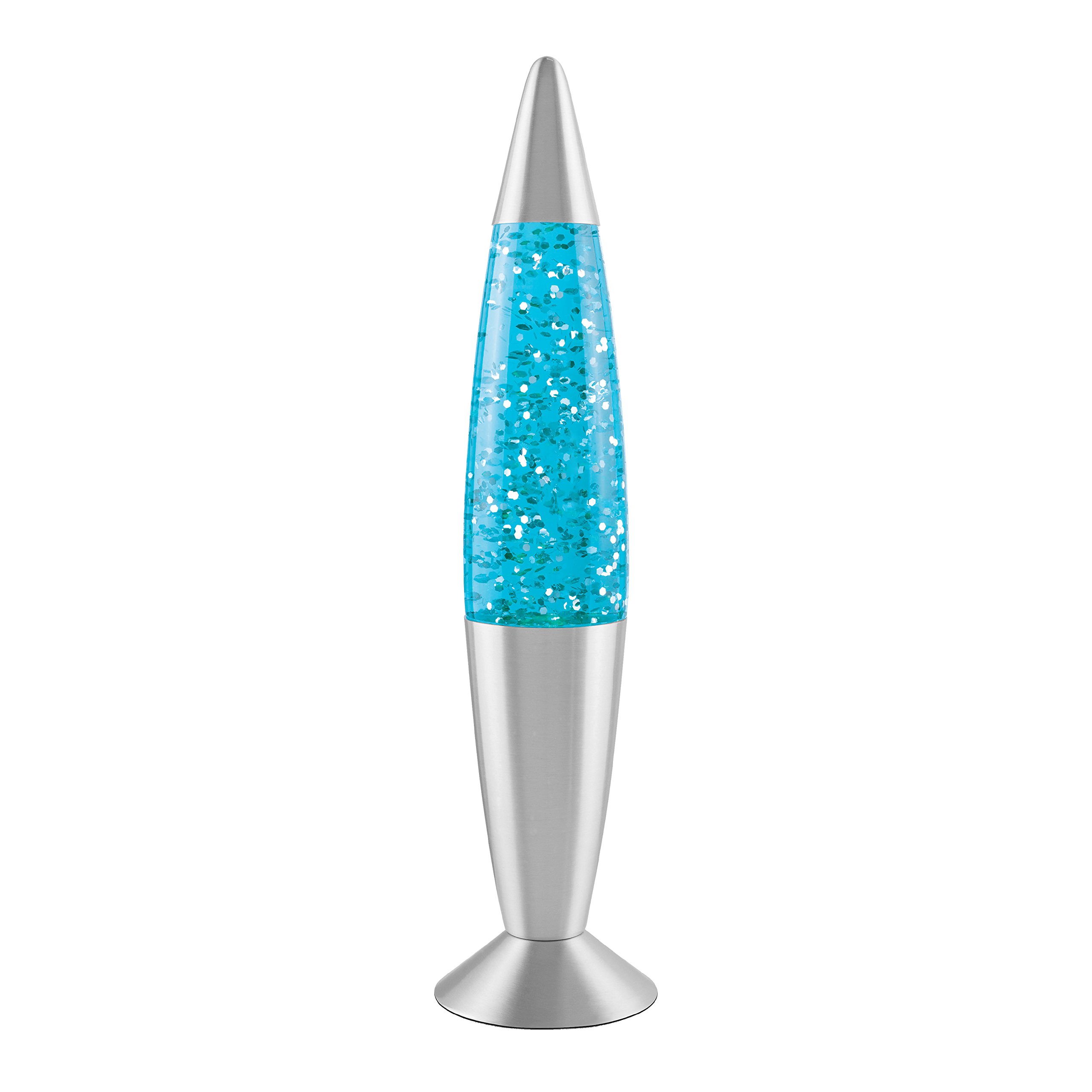 Retro Blue Glitter Lava Lamp - 16 Inch Tall with Aluminum Base & 25W E14 Bulb - Nostalgic Home Decor for Bedroom, Living Room, Office & Party Lighting - Silver Mains Operated Lamp (Model 48670)
