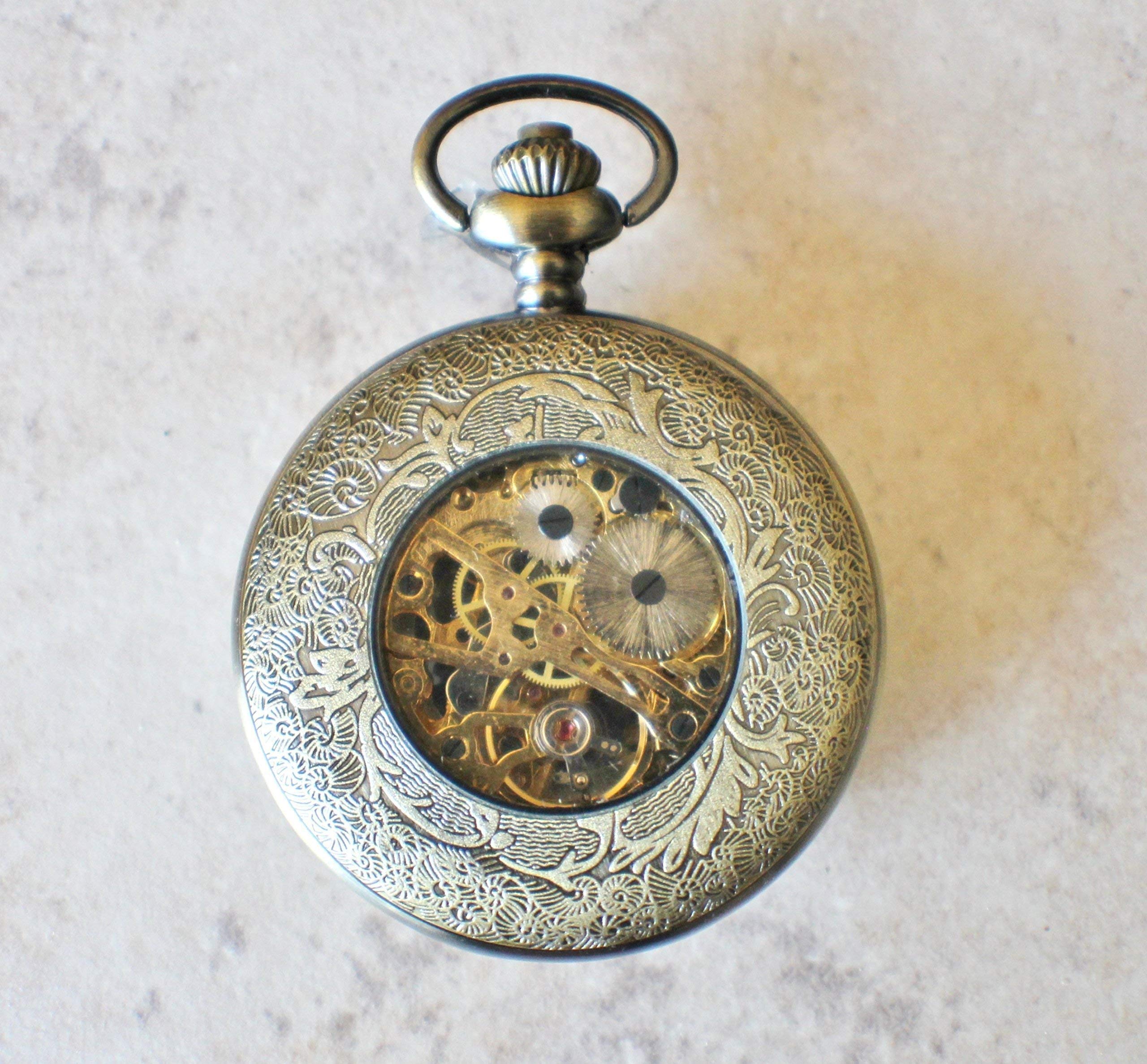 Vintage Mechanical Pocket Watch with Intricate Dragon Watch Fob - Perfect for Steampunk Fashion, Wedding Gifts & Antique Collectors