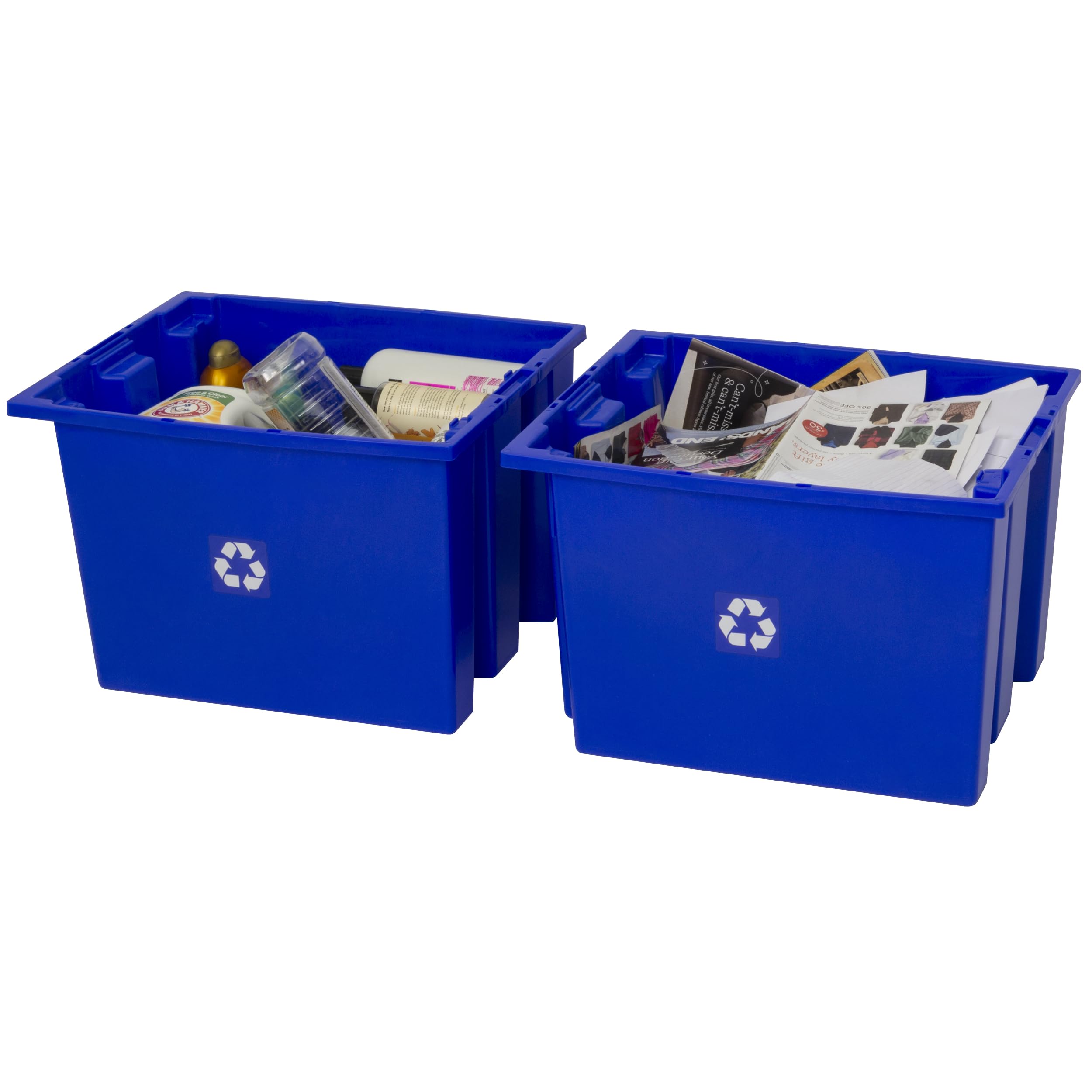 6-Pack Heavy Duty Stackable Recycling Bins - 13 Gallon Large Capacity Trash Containers (19.5