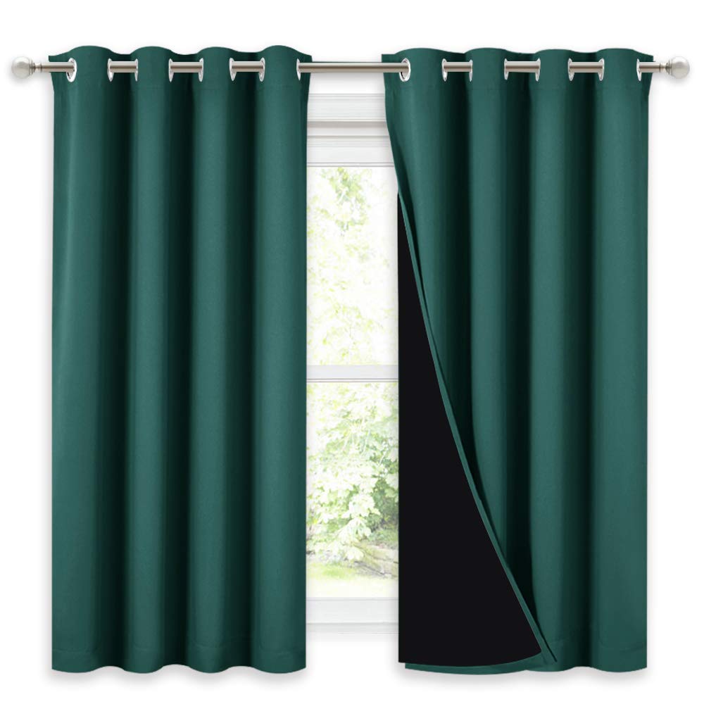 NICETOWN 100% Blackout Thermal Insulated Curtains - 2 Panels, 52x54 Inches, Hunter Green - Black Lined Drapes for Dining Room & Small Windows | Energy Saving, Room Darkening & Cooling for Better Sleep & Privacy