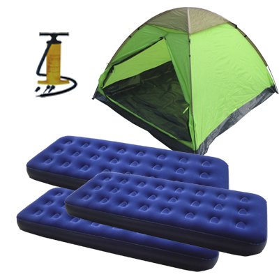 Zaltana 3 Person Camping Tent with 3 Single Air Mattresses & Electric Air Pump - Lightweight Waterproof Backpacking Tent for Family Camping, Hiking, and Outdoor Adventures