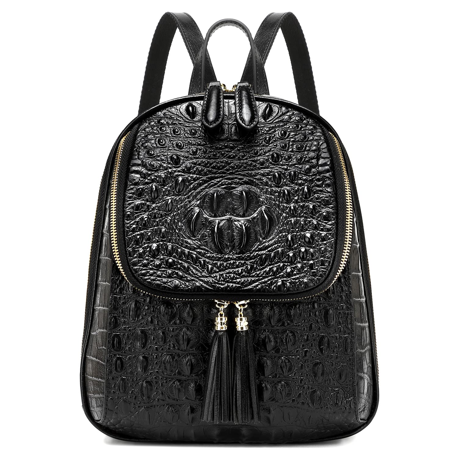 Stylish COOLCY Small Crocodile Leather Backpack Purse for Women - Designer Fashion Handbag (Black) | Perfect for Work, Travel & Daily Use