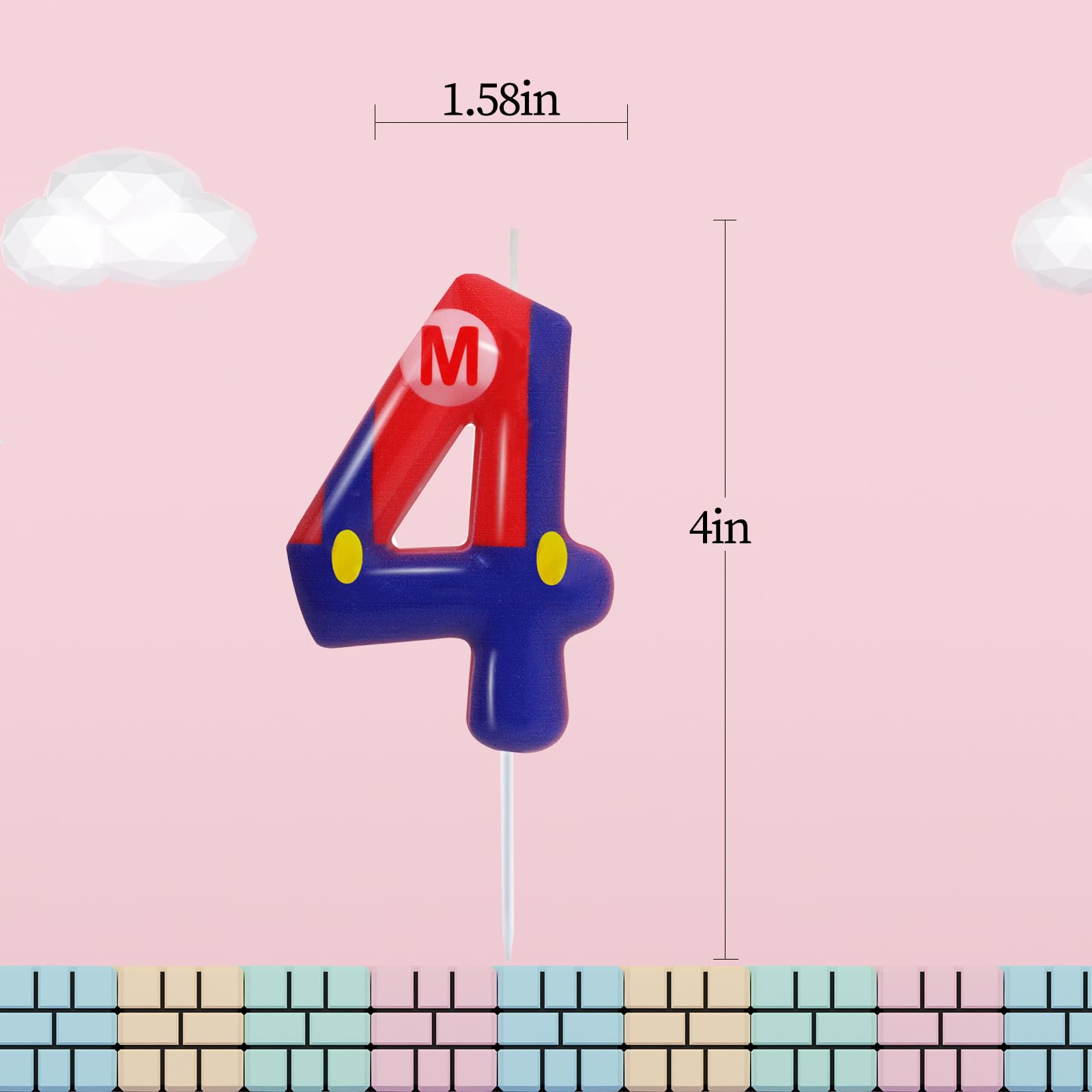 Blue and Red Number 4 Birthday Candle for Boys & Girls - Cartoon Game Themed Cake Topper & Party Decorations | Kids Birthday Party Supplies for 4th Birthday Celebrations, Cakes, Cupcakes & Desserts