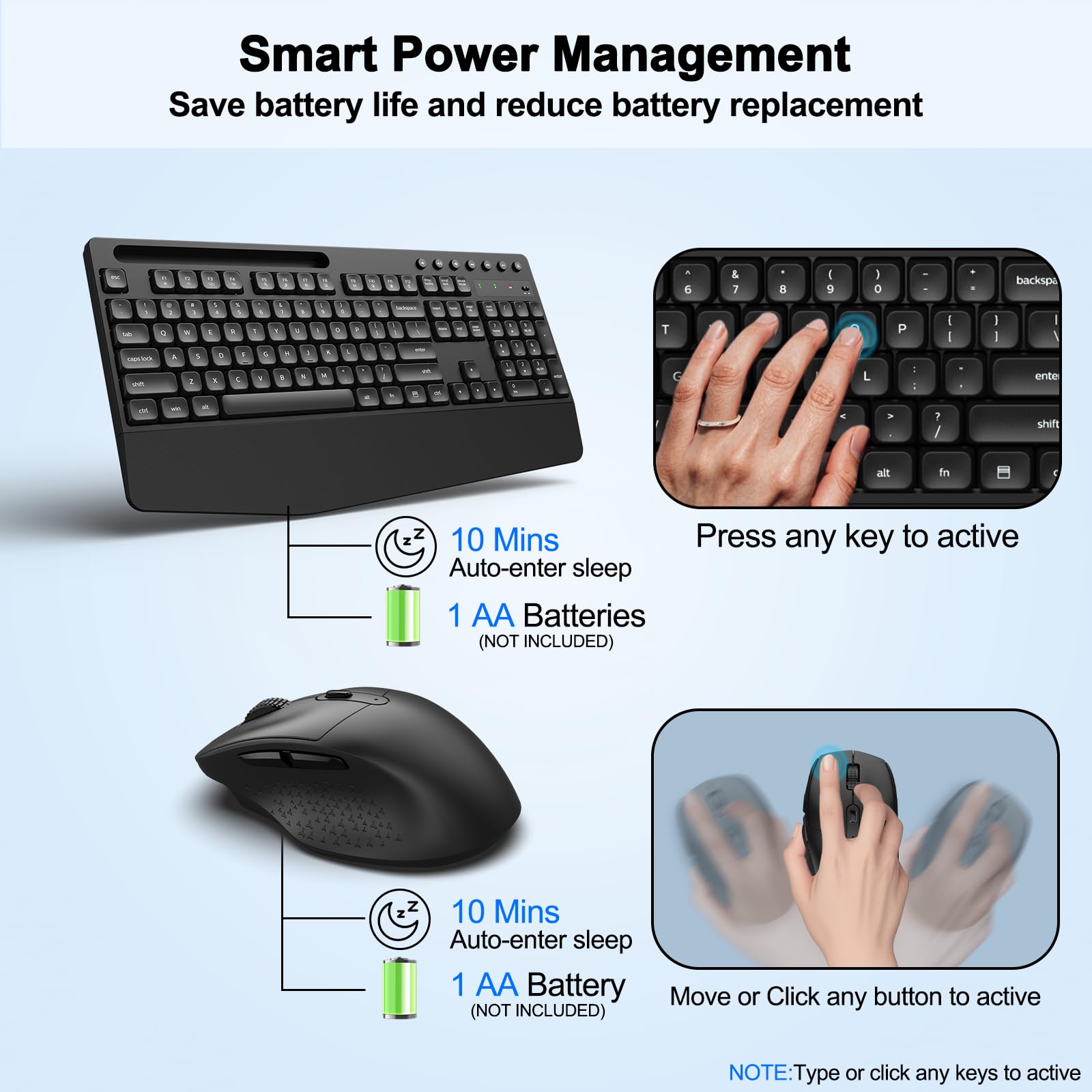 Ergonomic Wireless Keyboard and Mouse Combo with Palm Rest & Phone Holder - Full-Size Quiet Design for Comfortable Typing - Compatible with Windows, Mac, PC, Laptop (Black) - Perfect for Office Work, Gaming & Home Computing