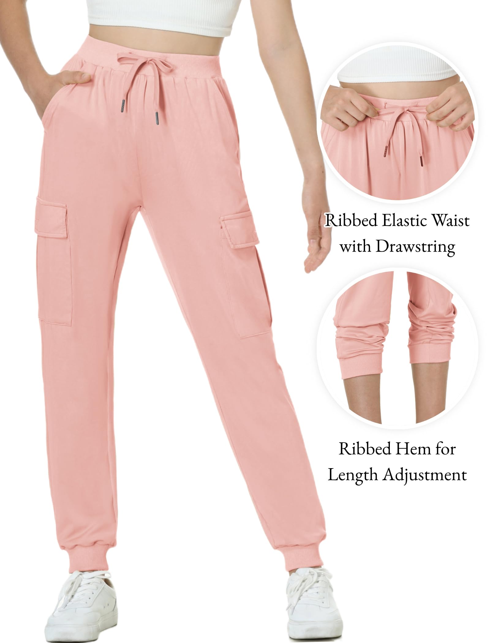 EXARUS Girls Cargo Jogger Pants - Slim Fit with Zip Pockets, Quick Dry Lightweight High Waisted Sweatpants for Kids 8-14 Years - Perfect for School, Sports & Outdoor Activities