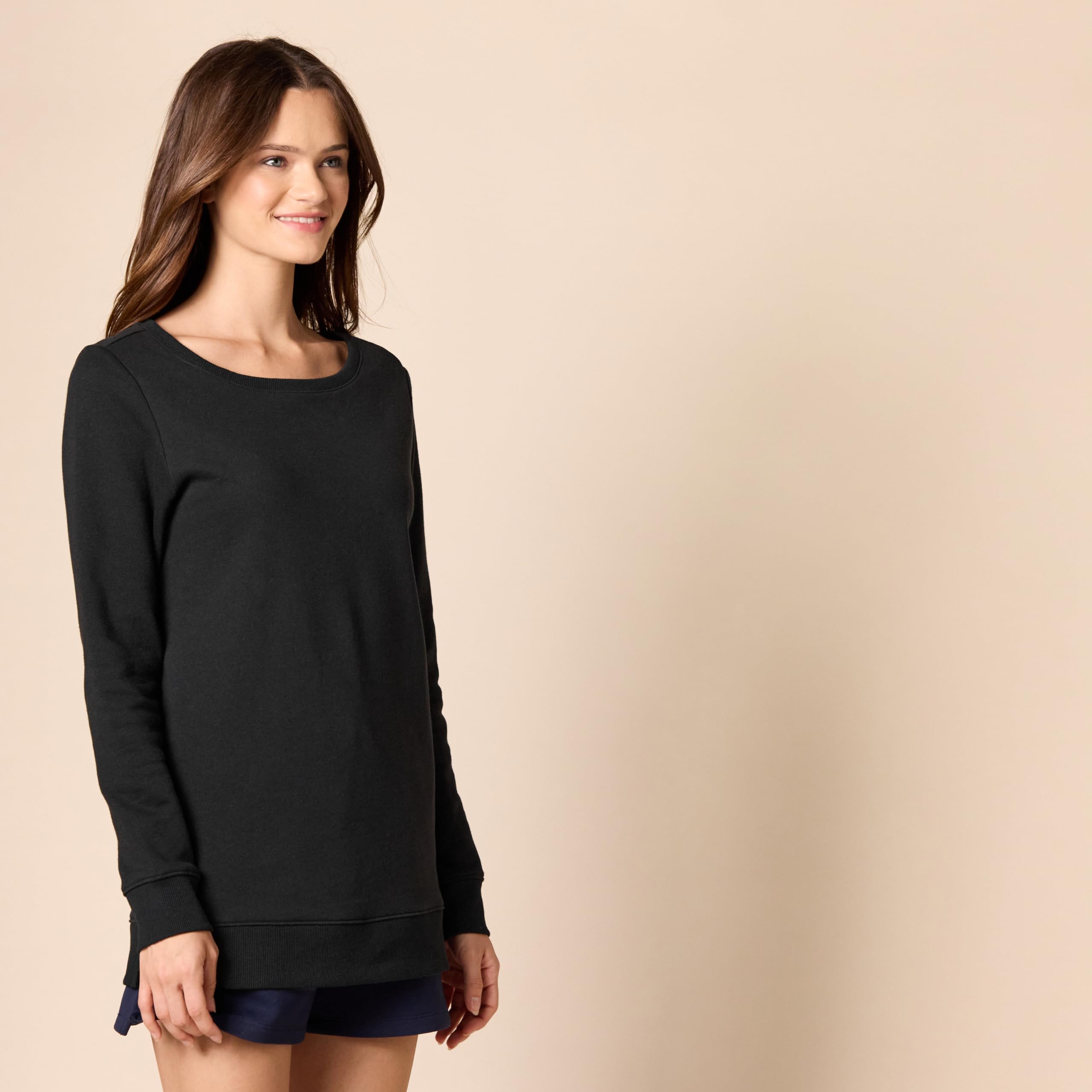 Amazon Essentials Women's Open-Neck Fleece Tunic Sweatshirt - Soft Casual Pullover Top for Lounge, Work & Everyday Wear