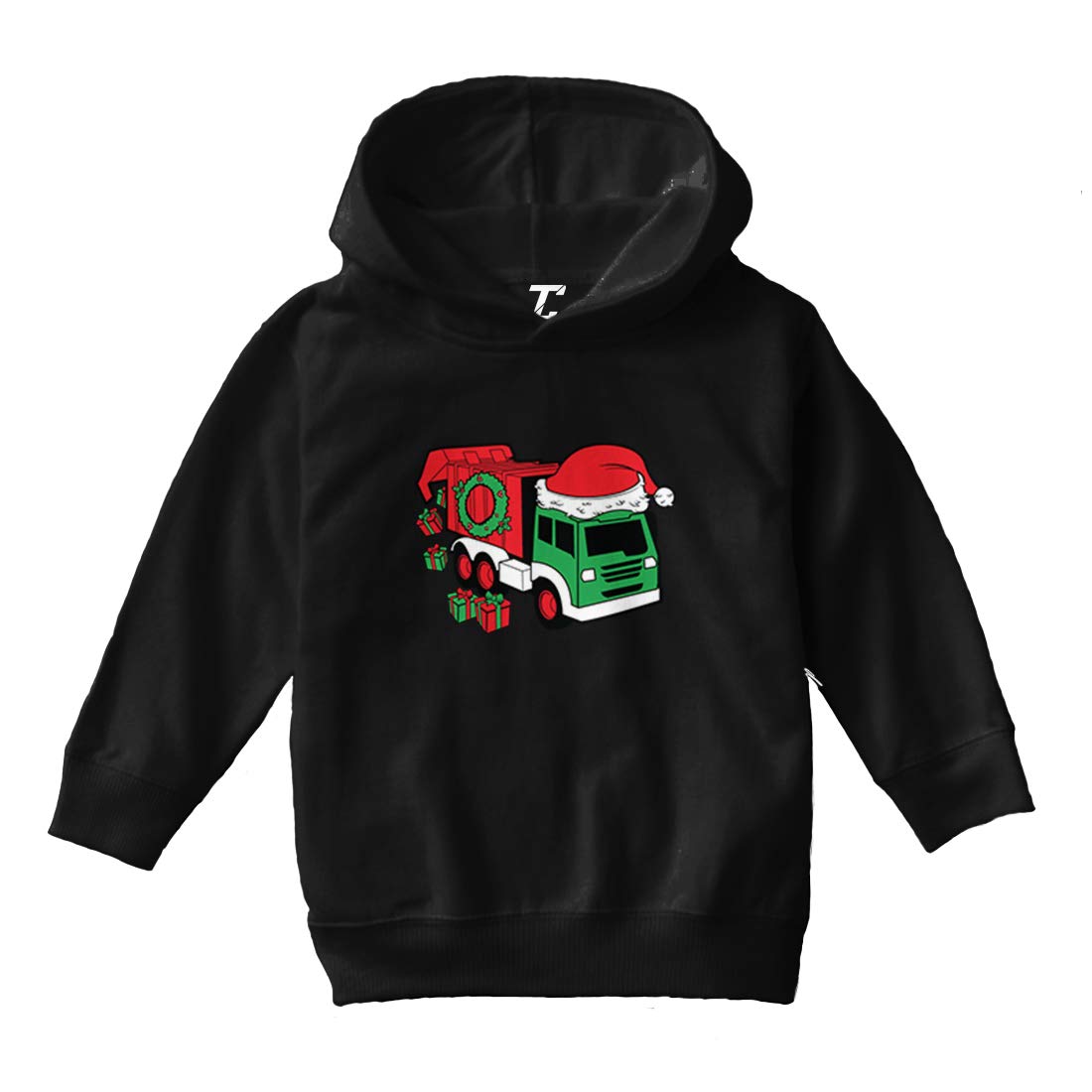 Christmas Garbage Truck Fleece Hoodie with Wreath Lights - Cozy Toddler & Youth Pullover for Holiday Festivities, Winter Outfits and Family Gatherings