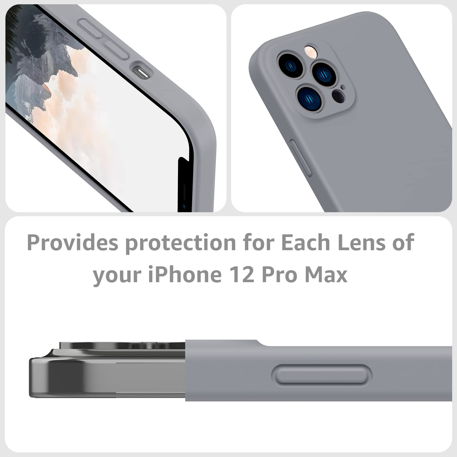 MCFANCE Magnetic Silicone Case for iPhone 12 Pro Max (6.7 inch 2020) - MagSafe Compatible, Full Camera Protection, Anti-Scratch Microfiber Lining - Gray | Perfect for Daily Use, Travel & Wireless Charging