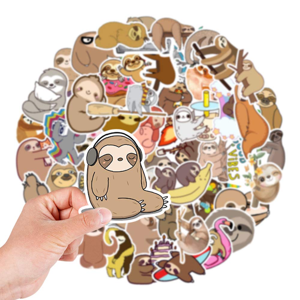 50 PCS Cute Sloth Vinyl Waterproof Stickers - Durable Animal Decals for Water Bottles, Skateboards, Laptops & Travel Cases - Perfect for Adults, Teens & Kids - Great for School, Office & DIY Projects