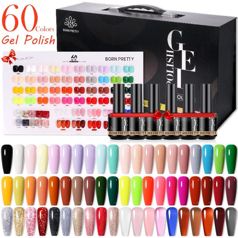 Born Pretty 60 Colors Gel Nail Polish Kit - Soak Off LED/UV Lamp Manicure Set for Salon & Home Use, Long Lasting & Chip Resistant Nail Art Design