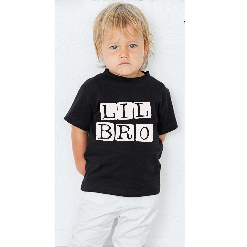 Big Bro Lil' Bro Matching Black T-Shirts - Sibling Bonding Outfits for Family Photos & Special Occasions