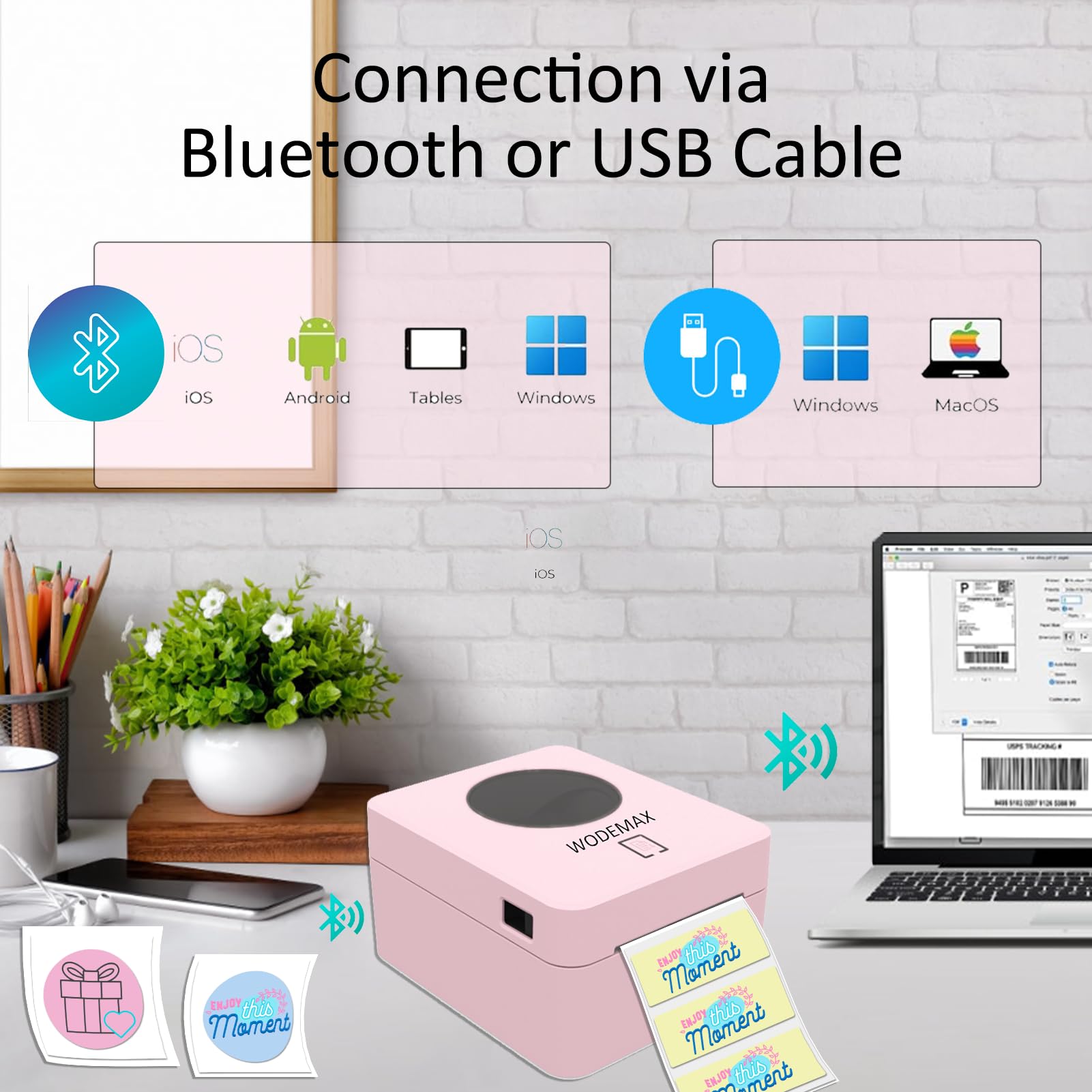 4x6 Thermal Shipping Label Printer - Bluetooth Wireless Sticker Printer for Small Business, Compatible with Amazon & eBay - Pink | Perfect for E-commerce, Warehouse & Logistics Labeling