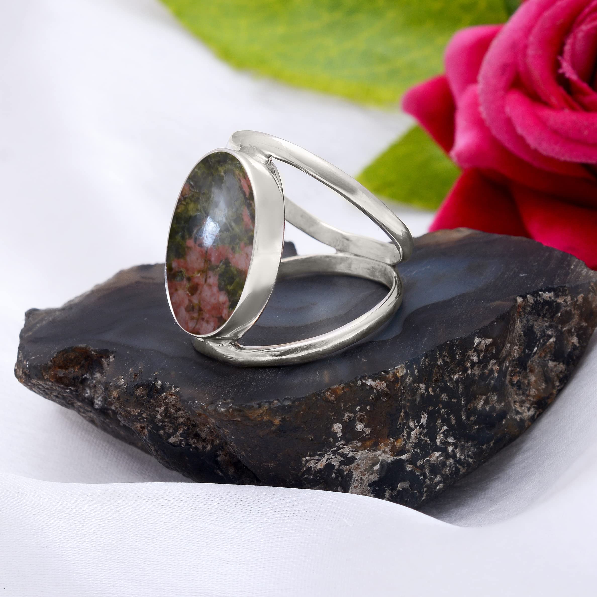 Veracity Jewelry 925 Sterling Silver Unakite Jasper Ring for Women - Natural Orange Green Red Healing Gemstone Meditation Jewelry - VSR-395 | Perfect for Yoga, Spiritual Healing & Everyday Wear