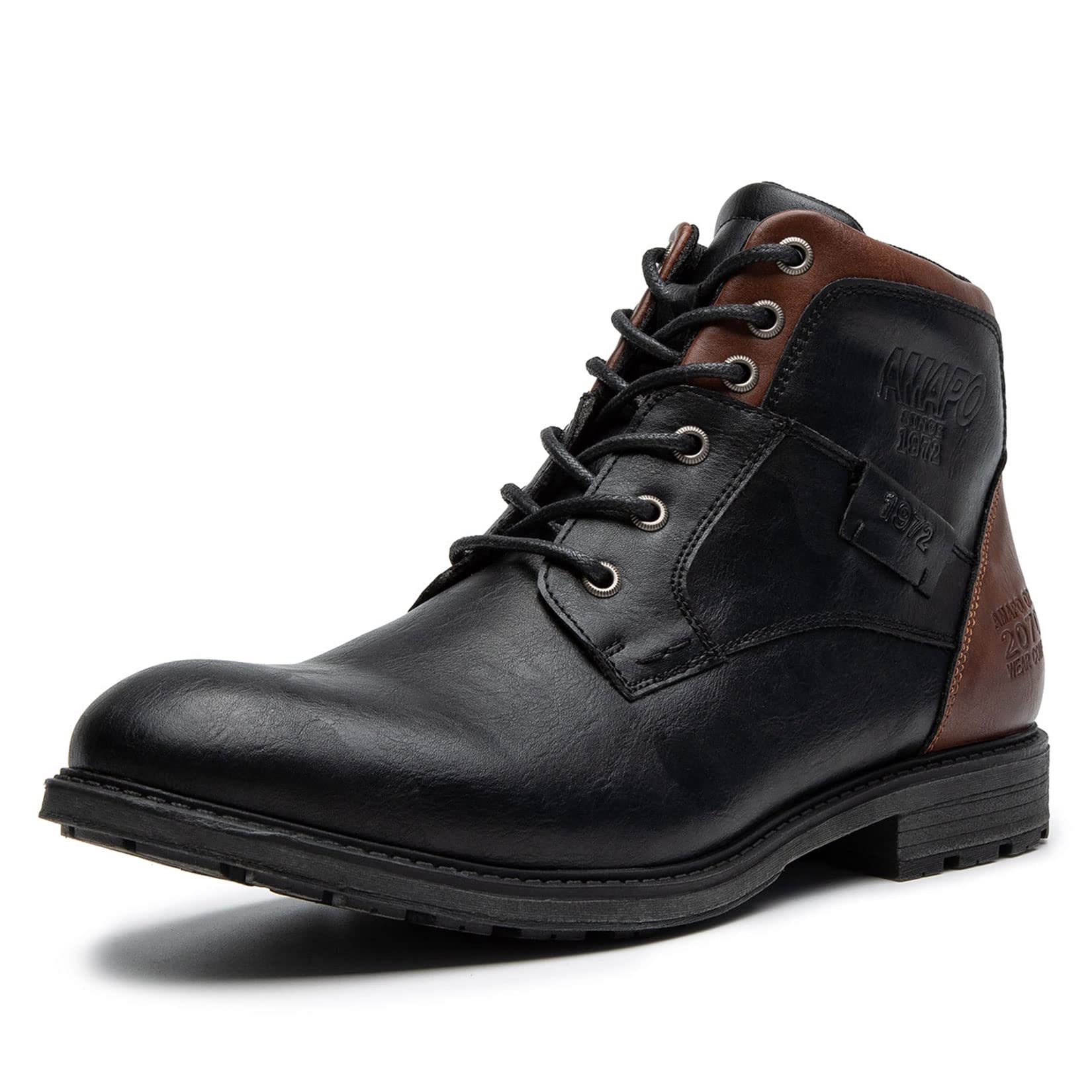 AMAPO Men's Casual Oxford Dress Boots with Buckle & Side Zipper - Stylish Lace-Up Ankle Boots for Business, Office & Night Out