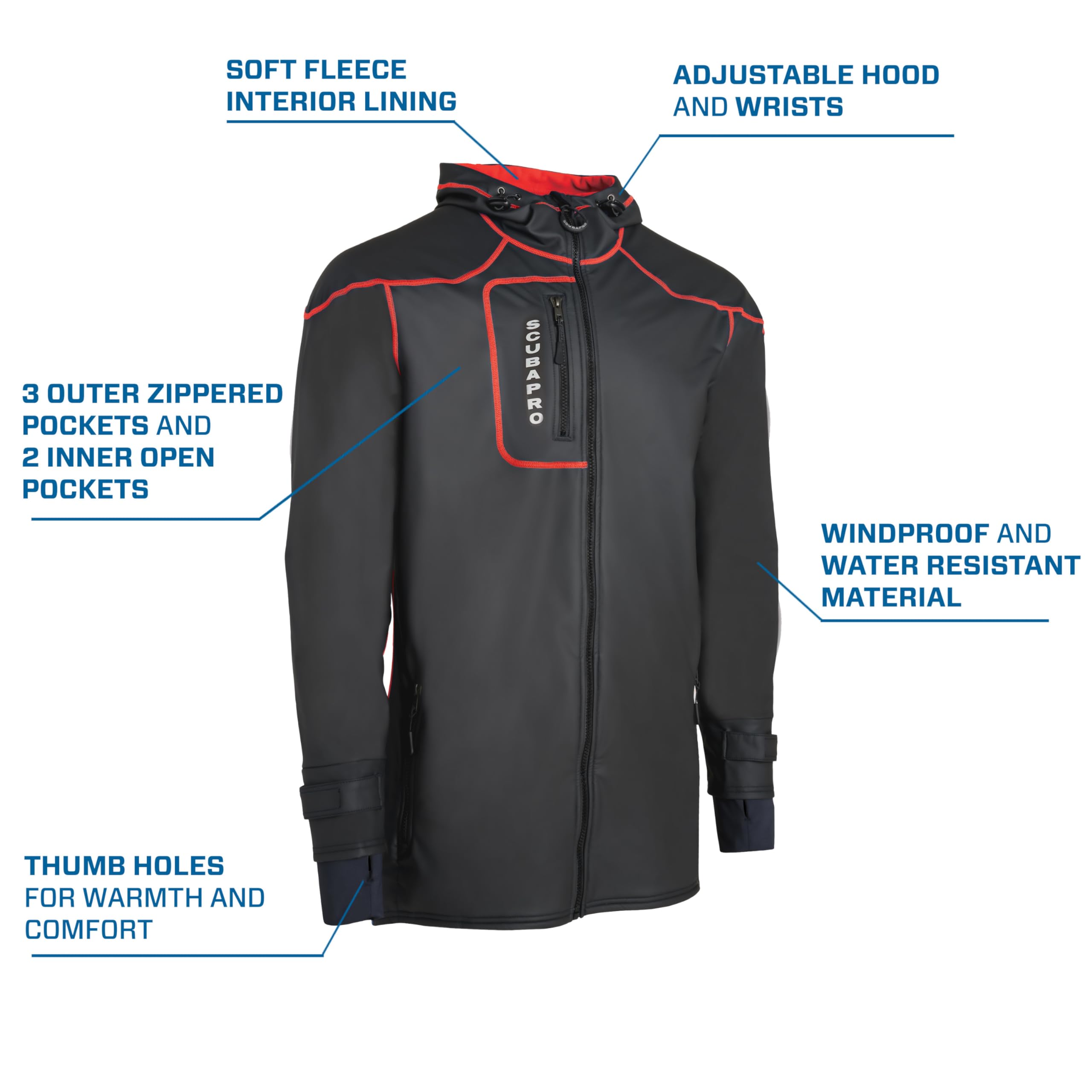 Scubapro Men's Cruise Coat - Waterproof Windbreaker Jacket for Diving & Sailing - Red - Perfect for Outdoor Adventures, Travel & Water Sports