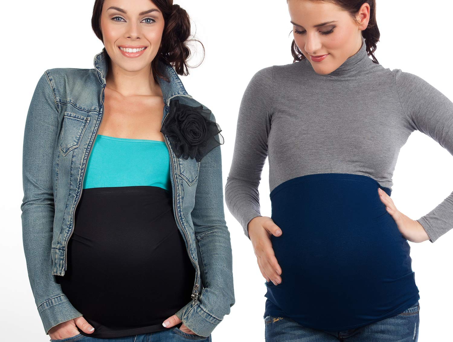 Maternity Bump Band & Jeans Extenders Set - Twin Pack with 3 Extenders, Back Warmer & Top Extender for Pregnant Women | Stretchy Comfortable Pregnancy Support | Dark Blue/Black | Medium/Large | Perfect for Work, Travel & Everyday Wear