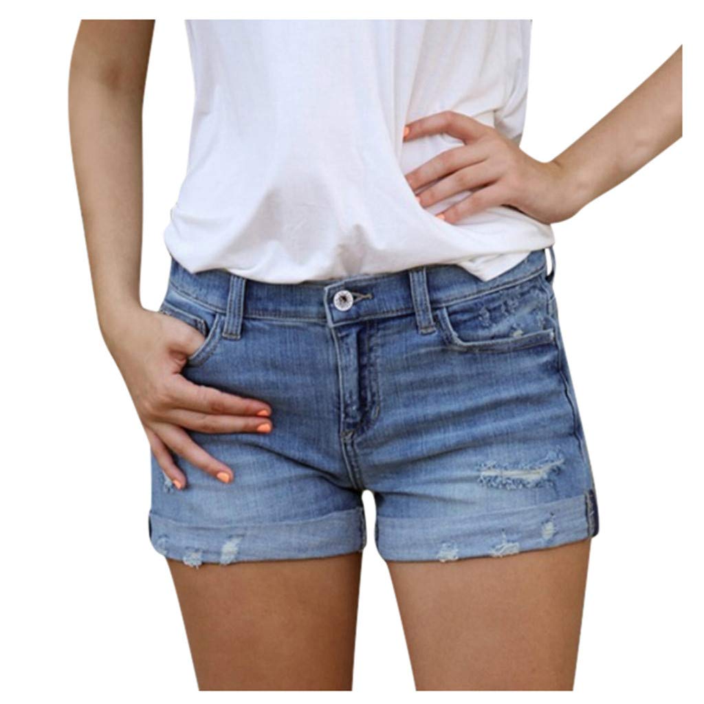 ZYNIC Women's High Waisted Distressed Denim Shorts - Stretch Curvy Fit, Loose Rolled Hem Jean Shorts for Women & Teens | Perfect for Summer, Casual Outfits & Beach Vacations