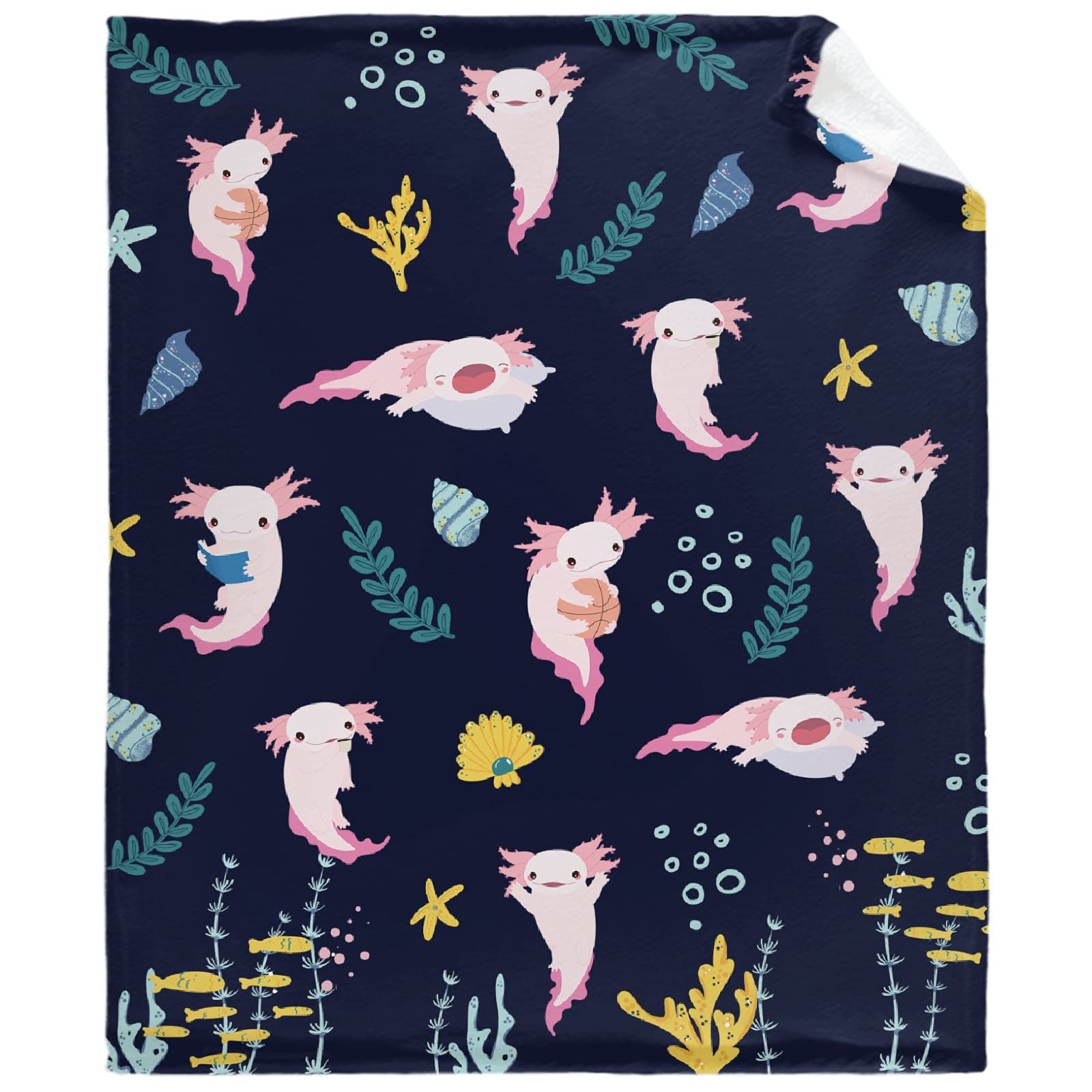 Soft Flannel Fleece Velvet Plush Axolotl Throw Blanket - Cozy Warm Personalized Bedding, 90