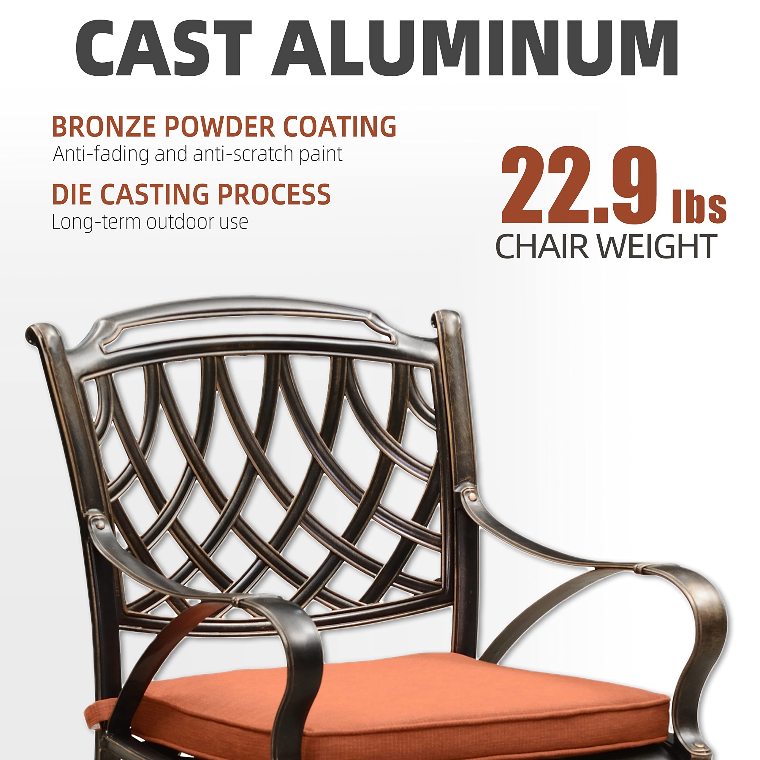 PURPLE LEAF 5-Piece Outdoor Dining Set - Cast Aluminum Patio Furniture with 4 Armchairs & 37
