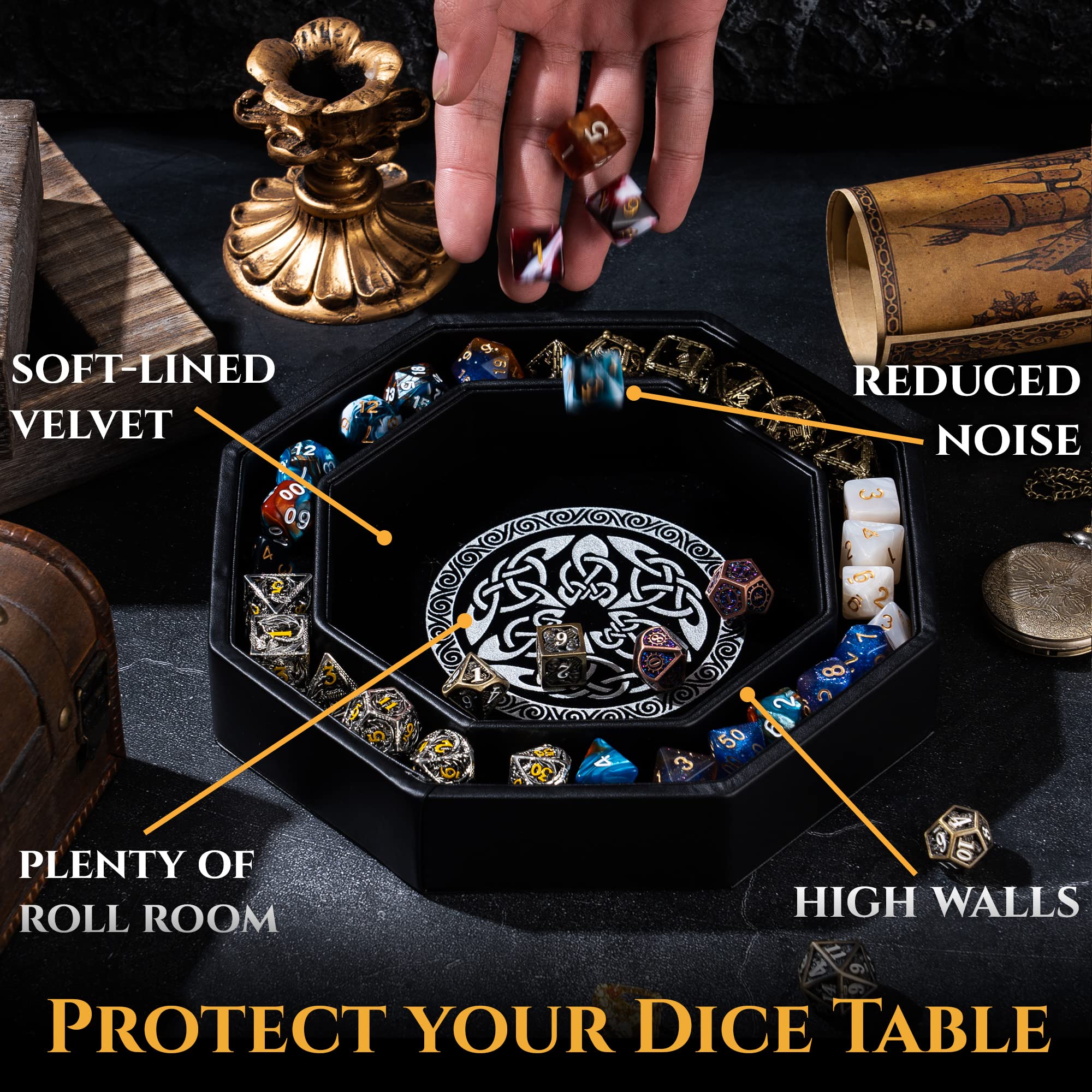 Valknut & Dragon Design 8 Inch Dice Rolling Tray for DND, RPG Games - Durable Tabletop Gaming Accessory with Storage Box - Perfect for Dungeons & Dragons, Pathfinder, Magic The Gathering Game Nights