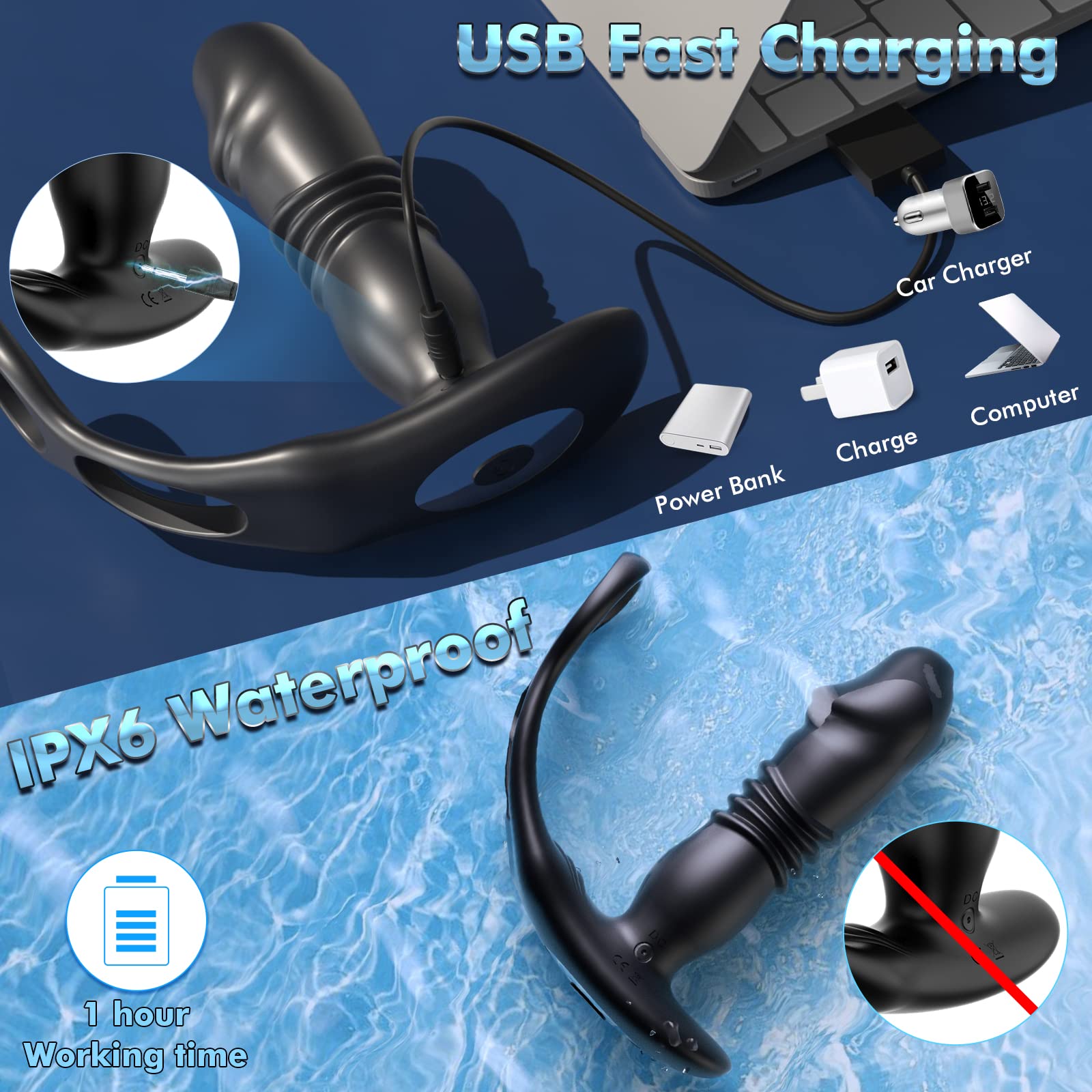 BEISAR Prostate Massager for Men - 12 Vibration Modes & 3 Thrusting Levels, Remote Control Anal Plug with Cock Ring - Adult Sex Toy for Couples & Solo Play - Perfect for Prostate Stimulation, Enhanced Pleasure & Intimate Moments