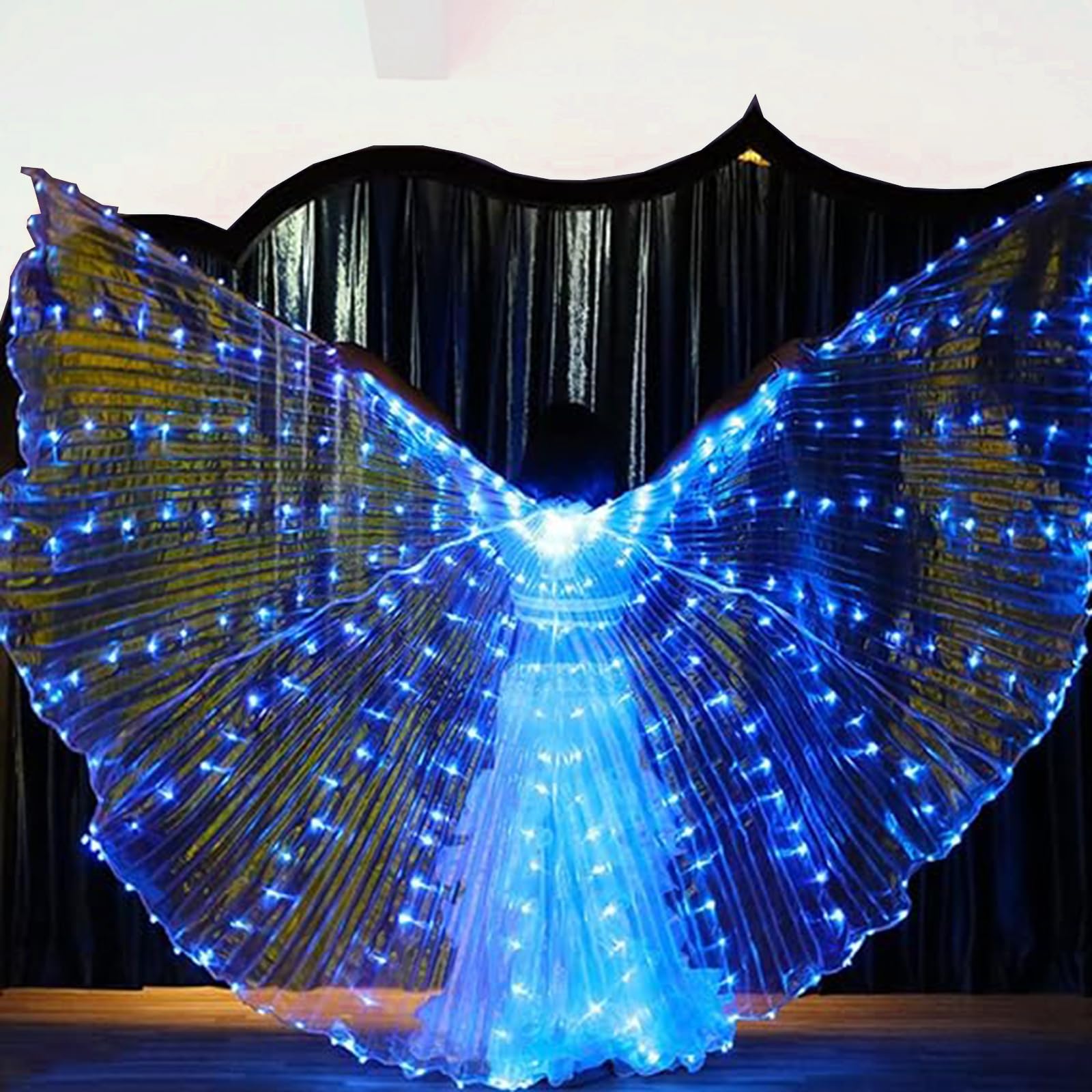 HAKUNA LED Belly Dance Wings with Stick - Glowing Butterfly Dance Wings for Belly Dance, Isis Wings Performance Costume, Perfect for Carnival, Stage Shows, Halloween, Christmas, and Party Events