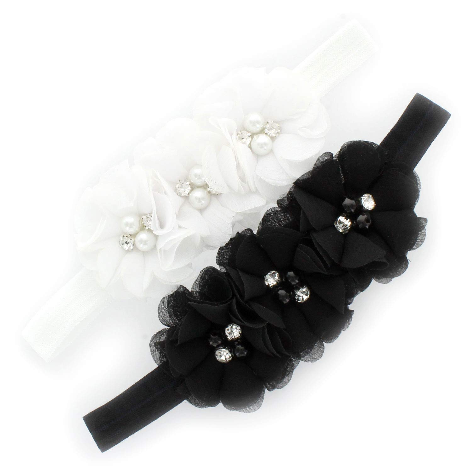 Lello Flower Headbands for Baby Girls & Toddlers - Stretchy Elastic Fabric Hairbands with Beads - Perfect for Parties, Photos & Everyday Wear