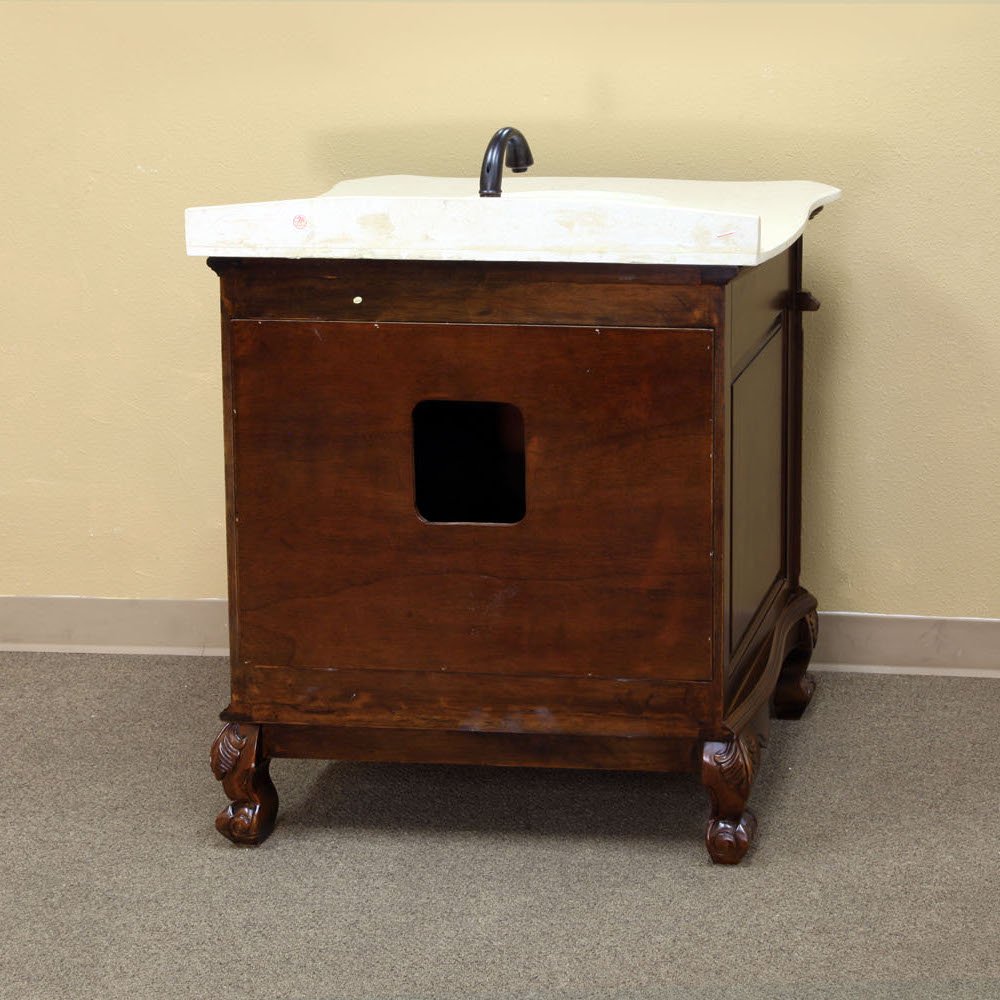 34.6 Inch Single Bathroom Vanity with Sink - Solid Wood Walnut Finish & Cream Marble Top - Perfect for Modern Home Bathroom Renovation and Small Space Design