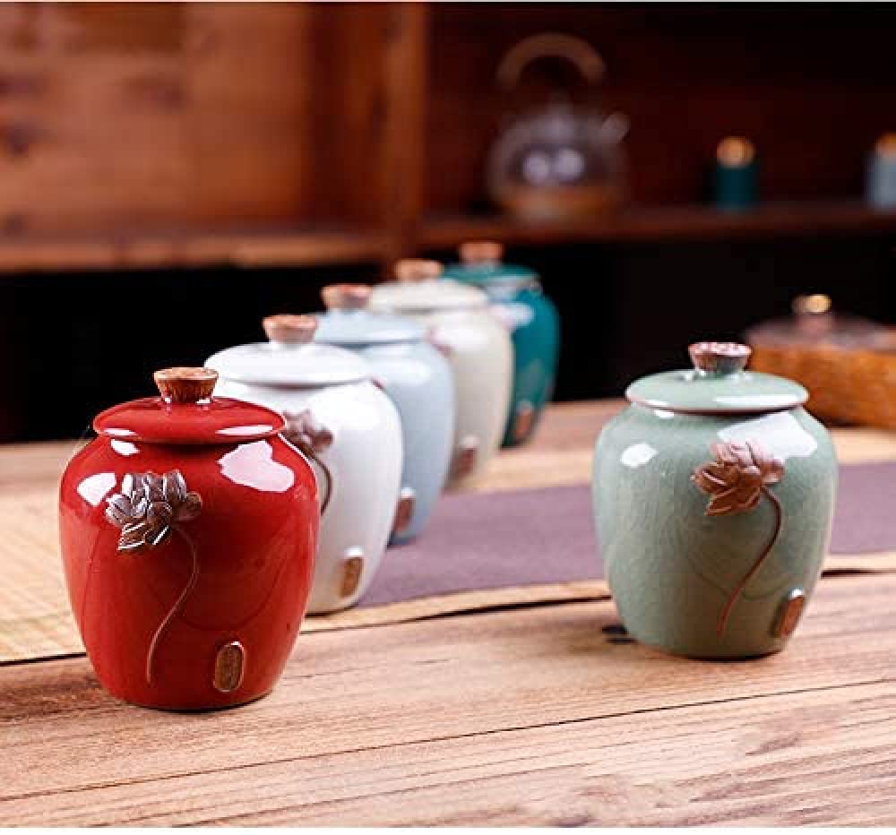 3 Pack Chinese Style Ceramic Tea & Coffee Sugar Jars - Airtight Storage for Coffee, Tea, Herbs & Spices - Perfect for Kitchen, Dining Table & Coffee Station Organization