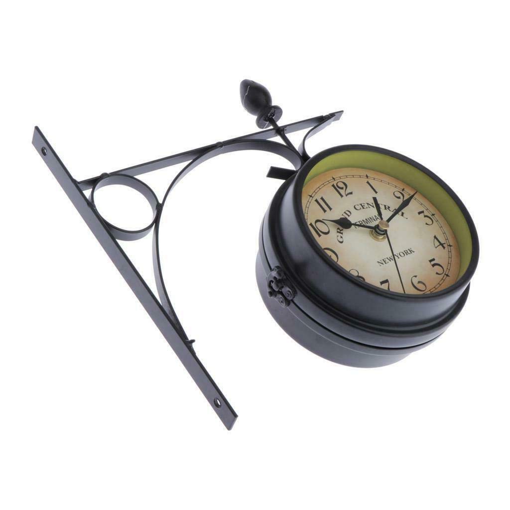 Outdoor Double Sided Wall Clock - Weatherproof Garden Station Clock with Bracket, Black | Perfect for Patio, Backyard, and Outdoor Decor