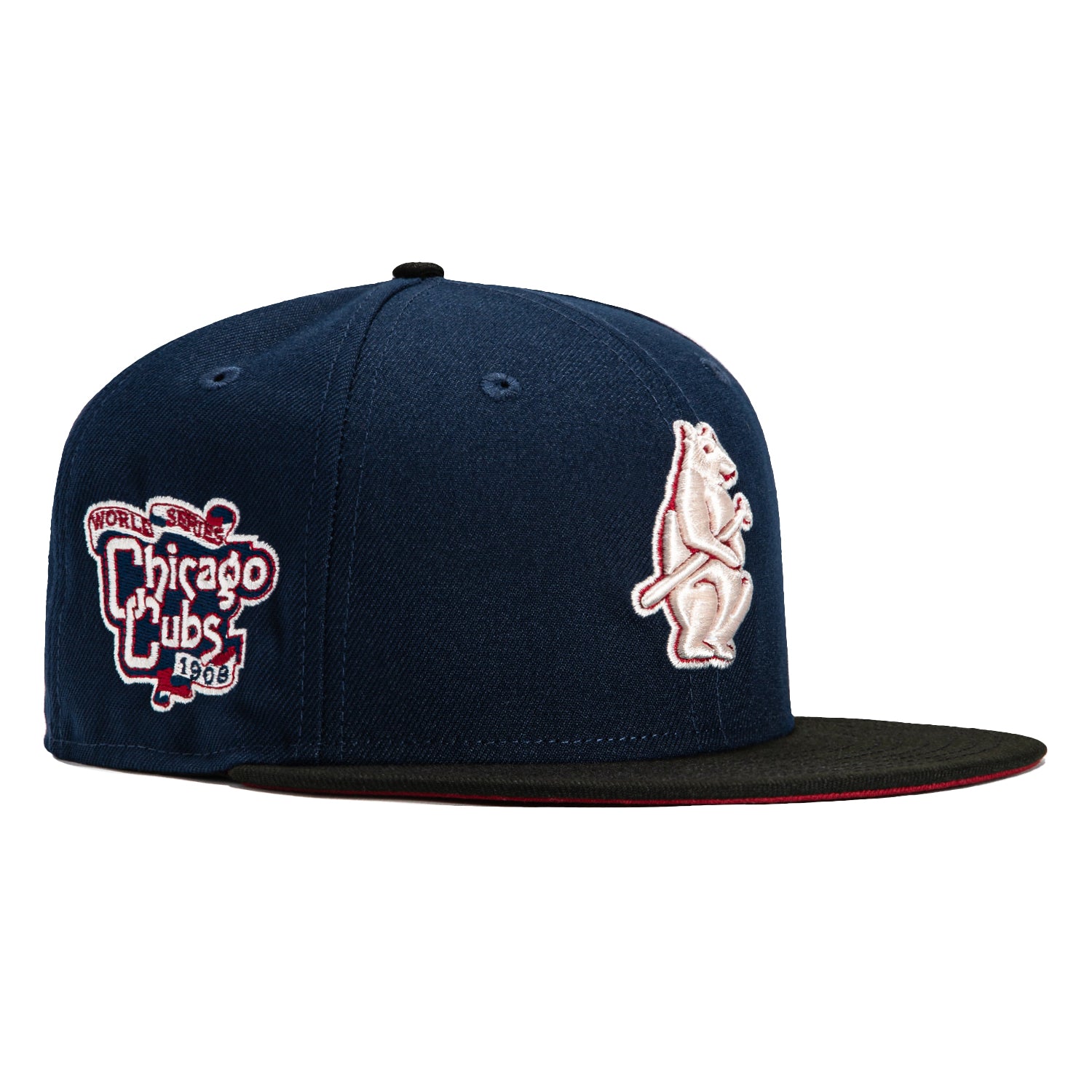 New Era 59Fifty Chicago Cubs 1908 World Series Patch Snapback Hat - Navy, Black, Brick - Official MLB Baseball Cap for Men & Women - Perfect for Games, Collecting & Streetwear Fashion