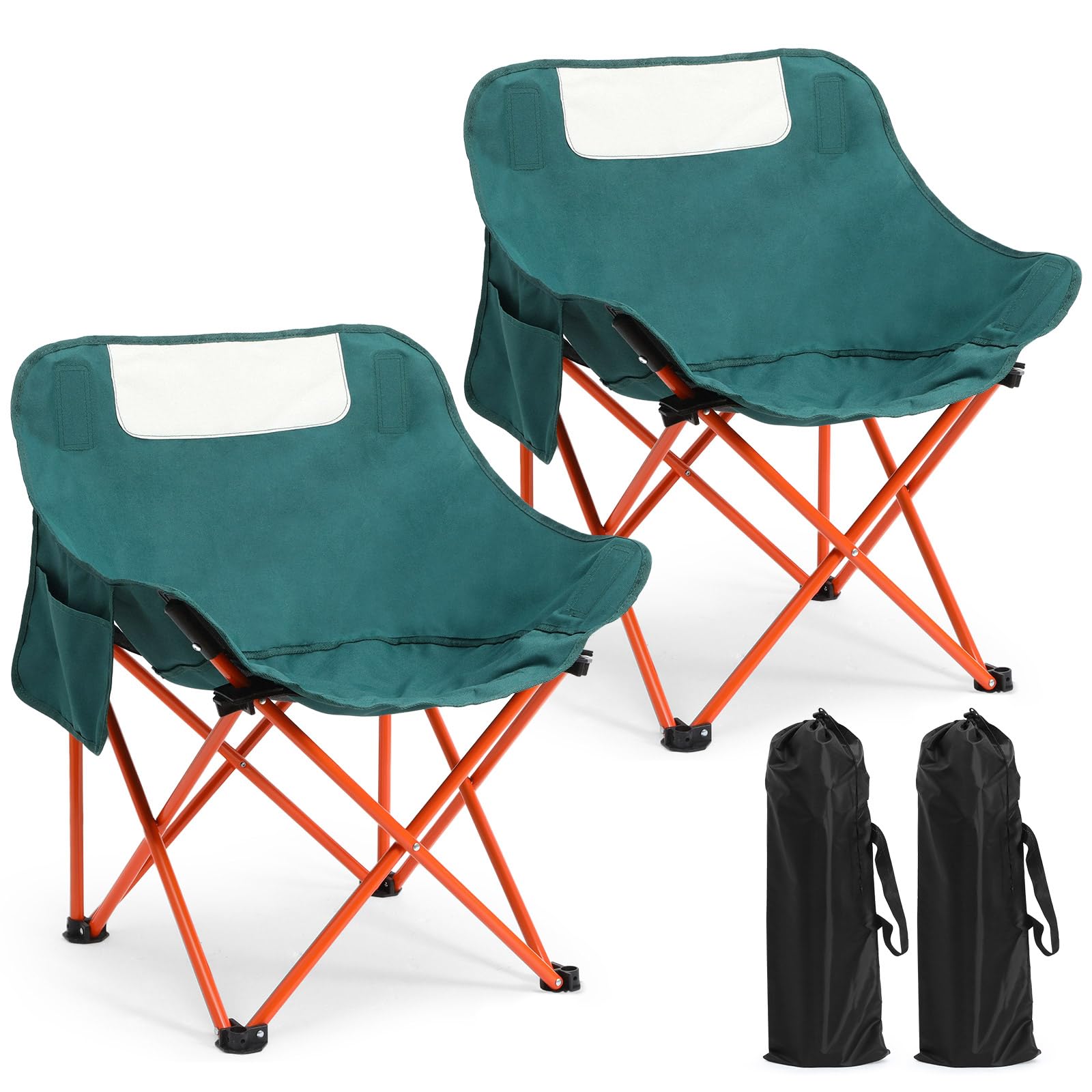 2 Pack Lightweight Portable Folding Camping Chairs - 600D Oxford Fabric, Supports 330lbs - Compact Moon Chairs with Carry Bag for Outdoor Travel, Picnic, Hiking, Beach & Fishing (Green) - Perfect for Backyard BBQs, Camping Trips, Sports Events and Beach Relaxation