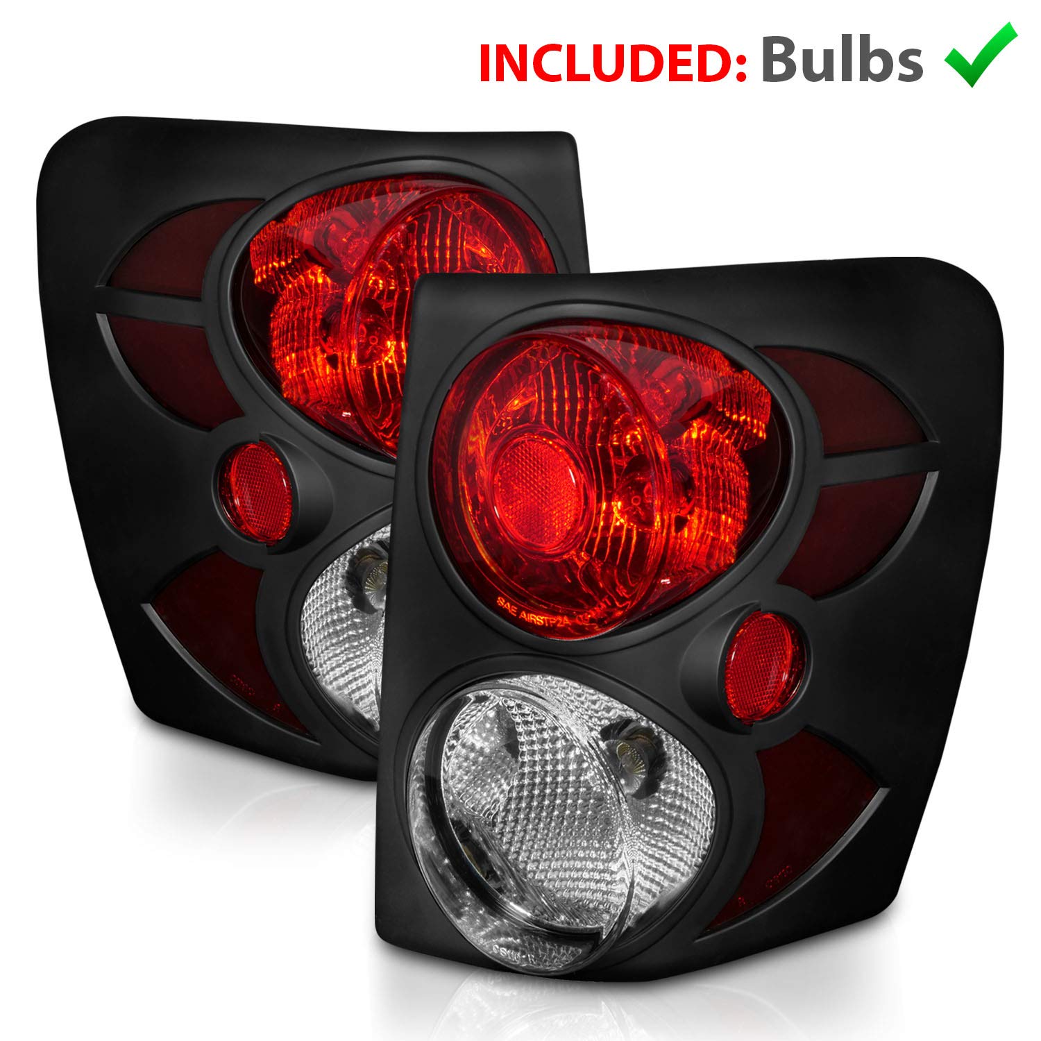 AmeriLite Black 3D Pop-Out LED Brake Tail Lights Replacement Set (Bulbs Included) for 1999-2004 Jeep Grand Cherokee - Left & Right Side - Off-Road & Night Driving Safety Enhancement