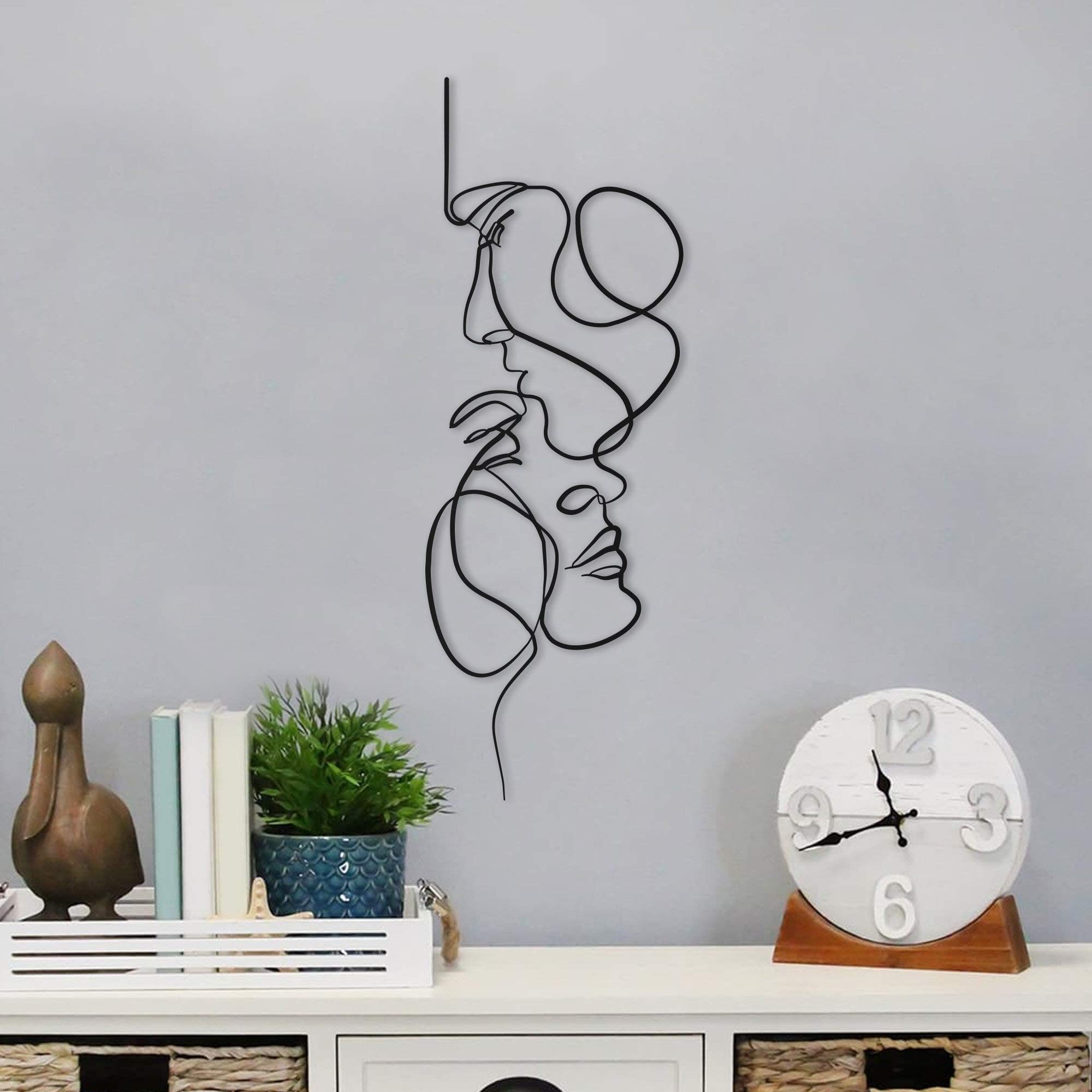 Ikonika Love Line Art - Elegant Woman Face Metal Wall Decor for Home & Office - Black Outdoor Metal Art Sign - Perfect for Living Room, Bedroom, Garden & Patio Decor