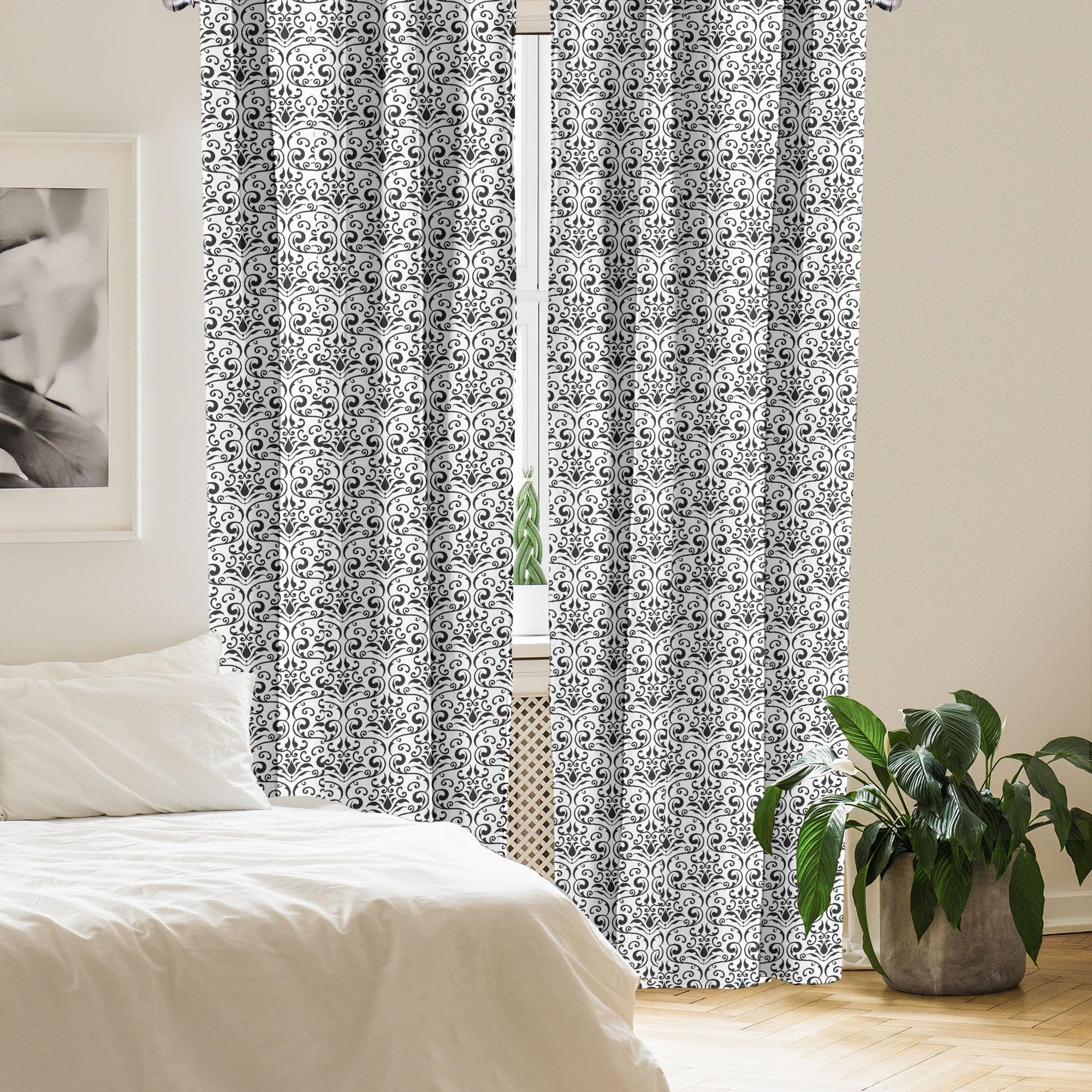 Ambesonne Acanthus Curtains - Baroque Inspired Monochromatic Design with Continuous Curly Motif Pattern, 2 Panel Set (28